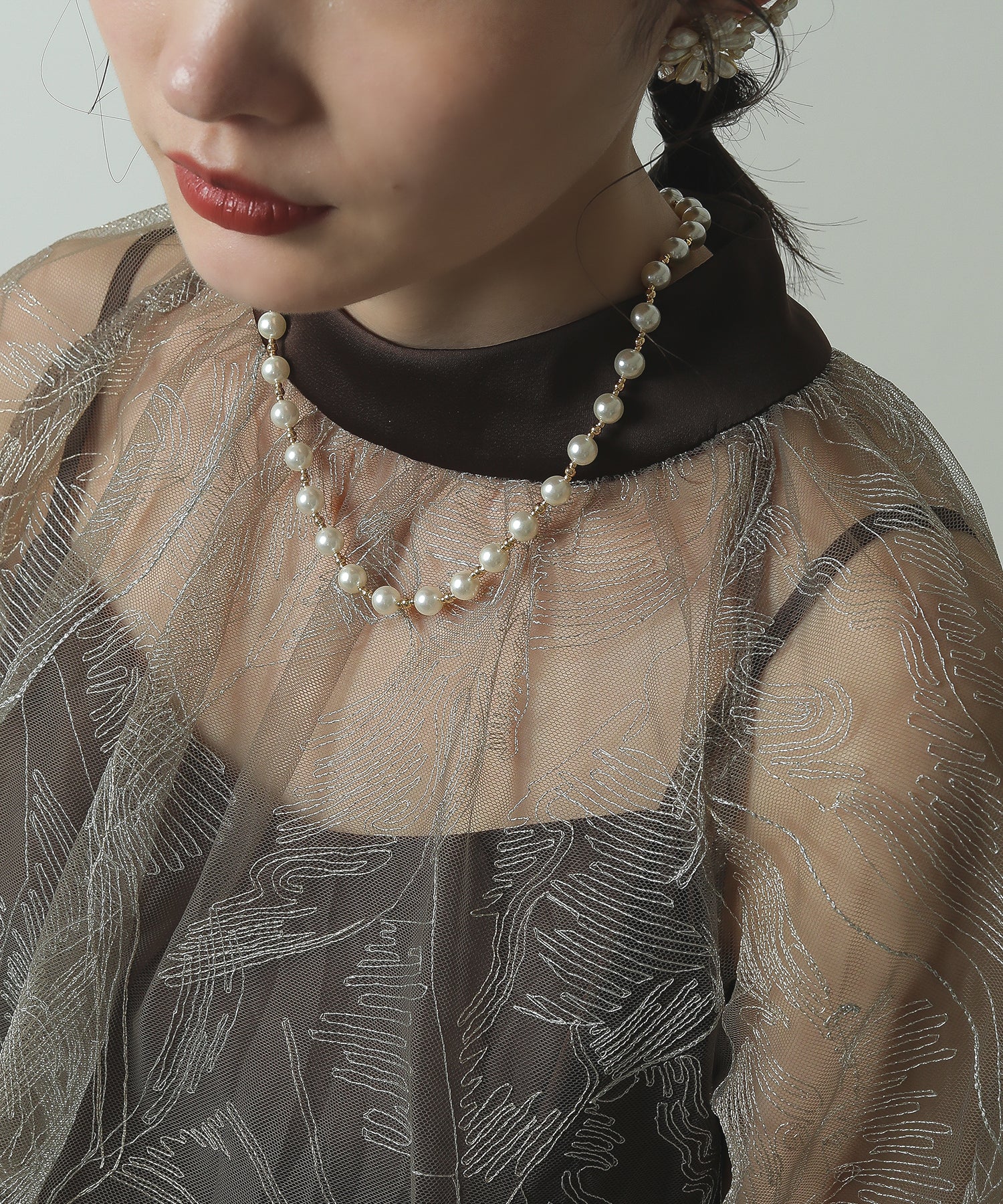 パール メタルボール Y字 ネックレス 結婚式 パーティー オケージョン デイリー