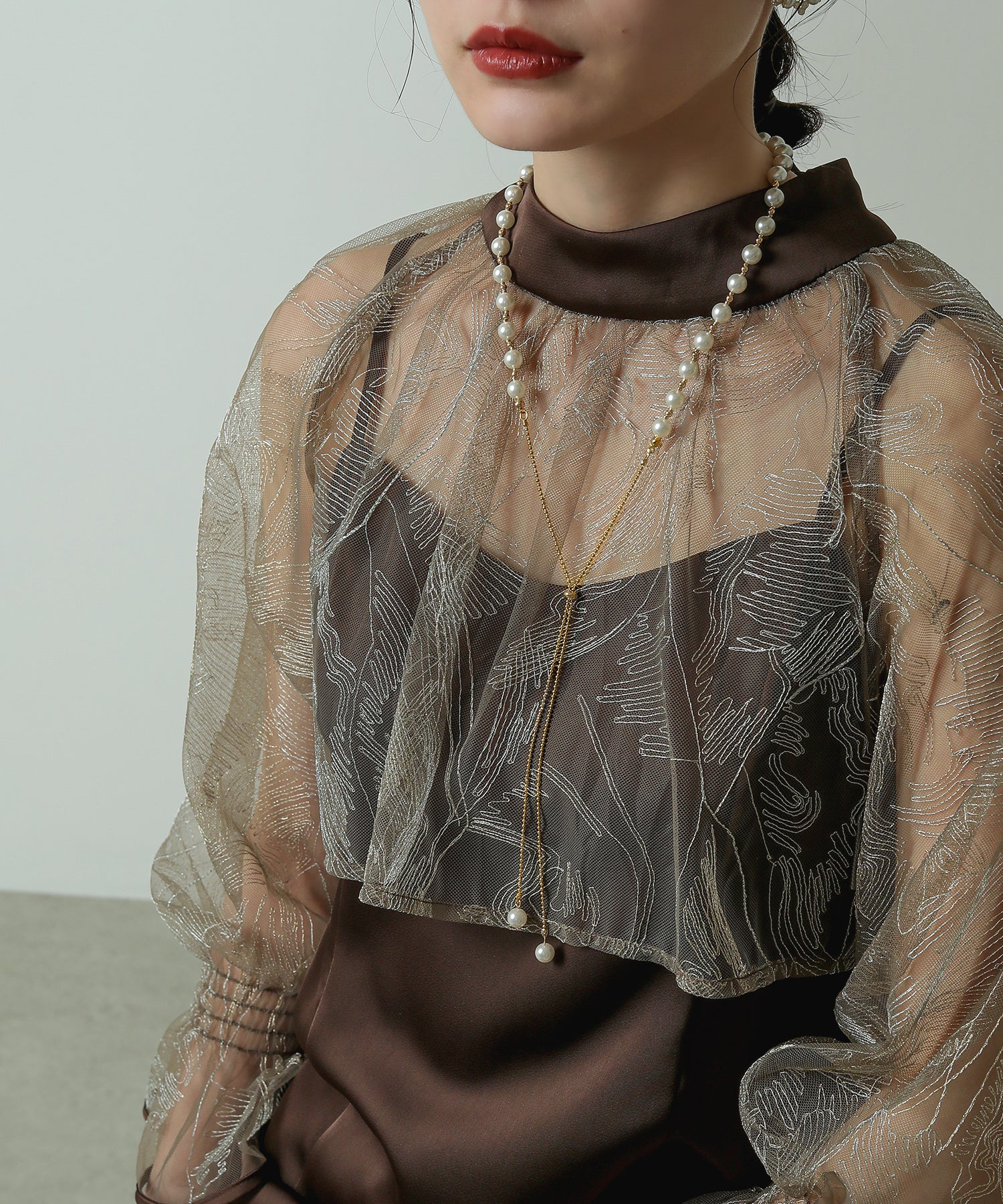 パール メタルボール Y字 ネックレス 結婚式 パーティー オケージョン デイリー