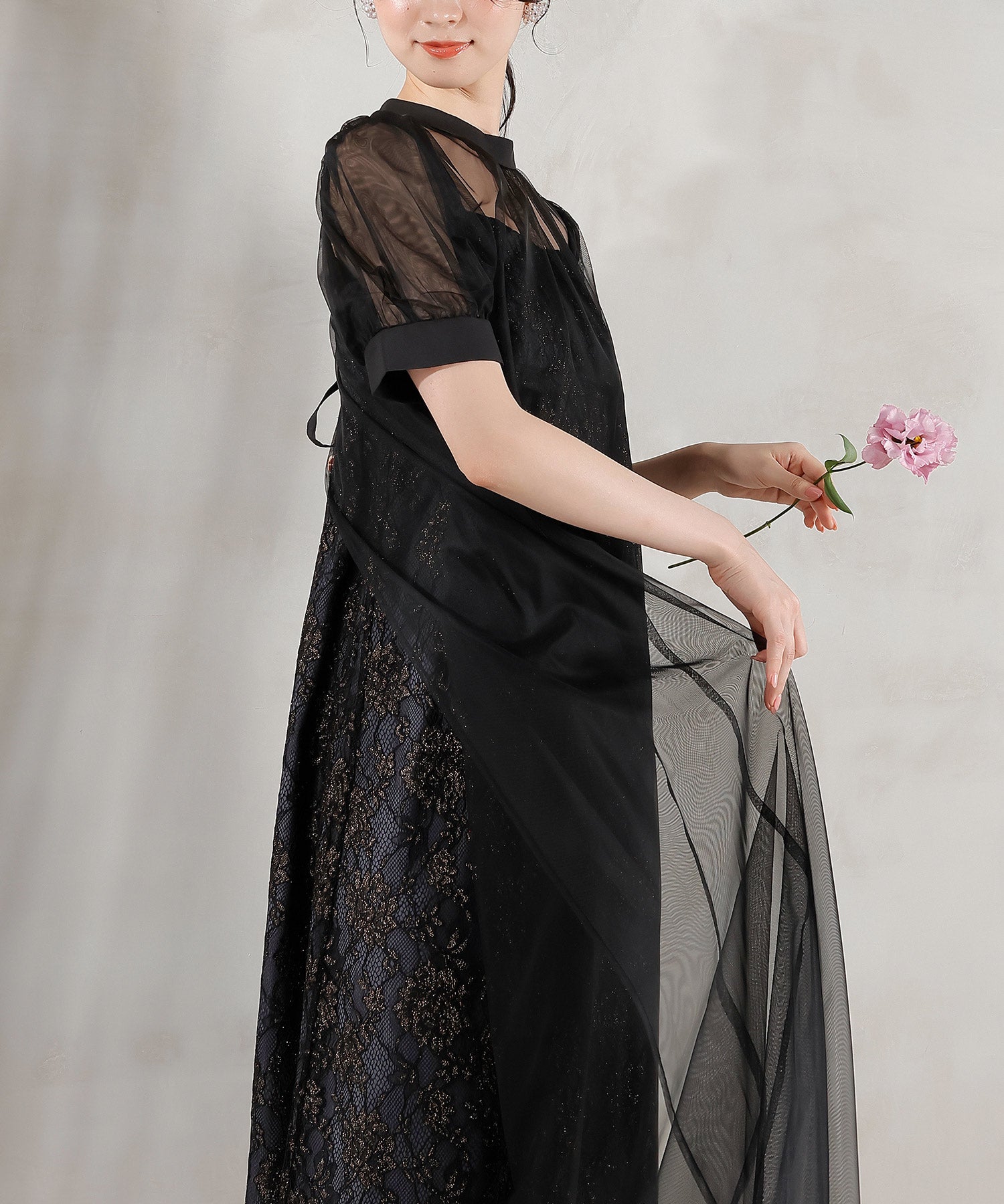 チュール バック リボン レースキャミワンピ 2点セット