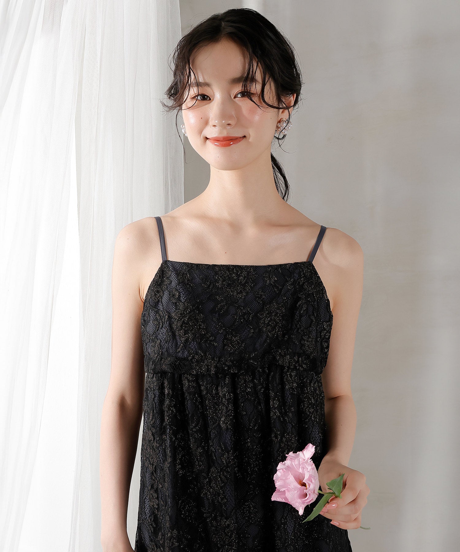 チュール バック リボン レースキャミワンピ 2点セット