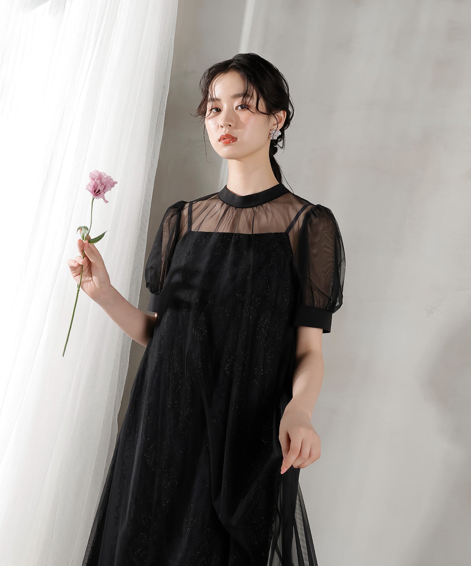 チュール バック リボン レースキャミワンピ 2点セット