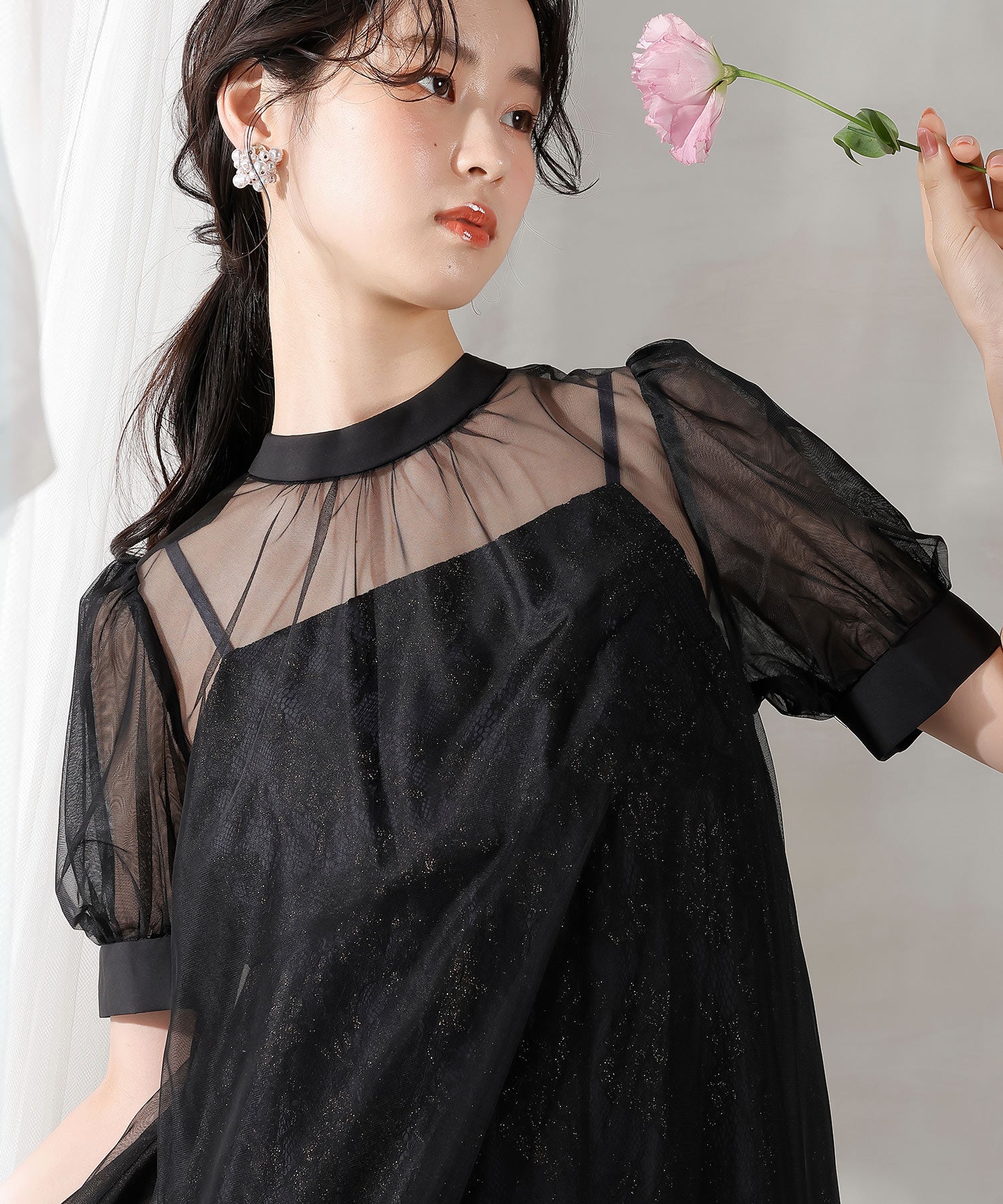 チュール バック リボン レースキャミワンピ 2点セット