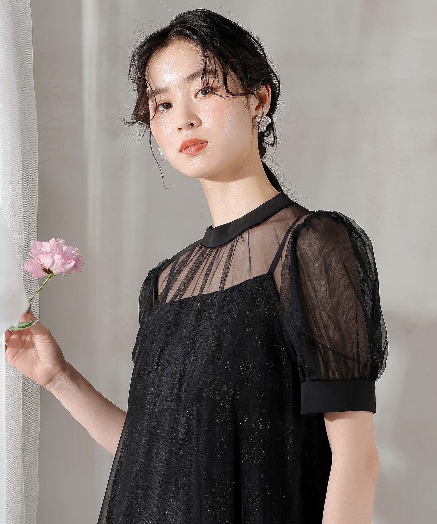 チュール バック リボン レースキャミワンピ 2点セット