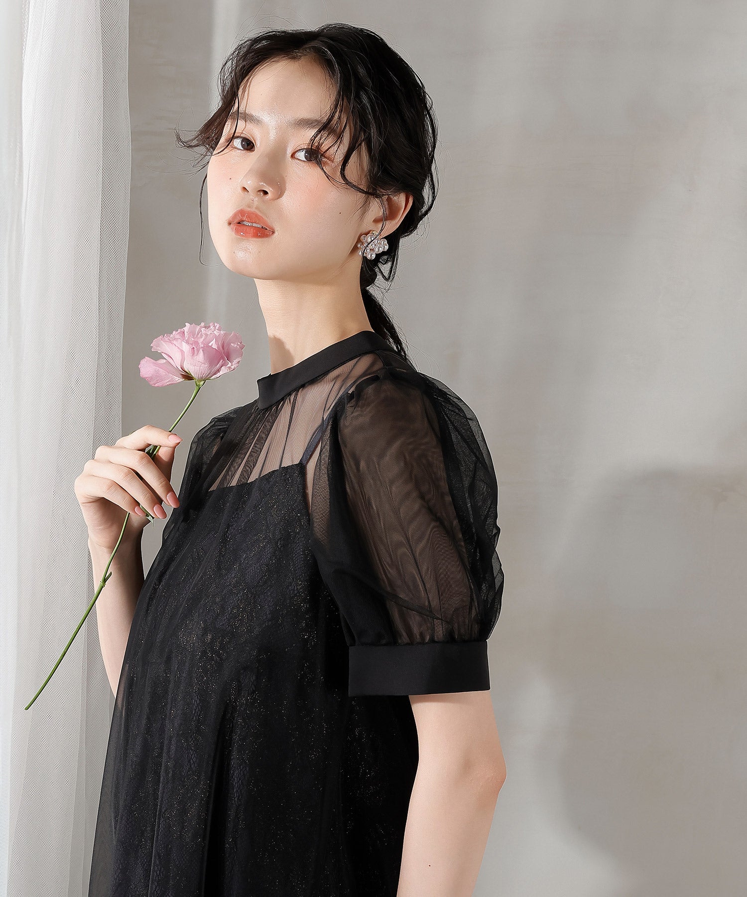 チュール バック リボン レースキャミワンピ 2点セット