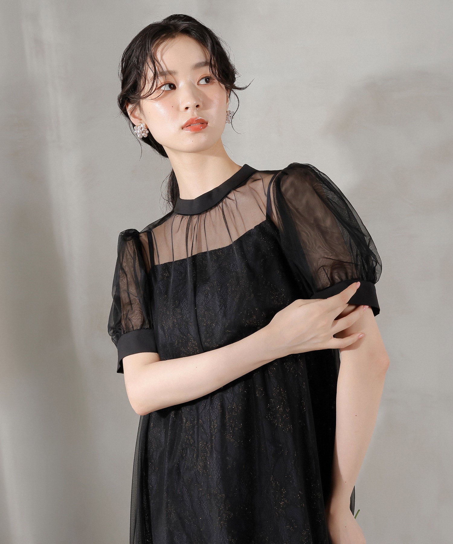 チュール バック リボン レースキャミワンピ 2点セット