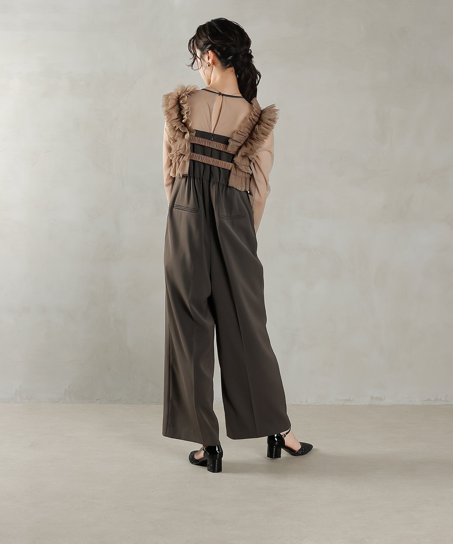 チュールビスチェ ワイドパンツ オールインワン ドレス 2点セット