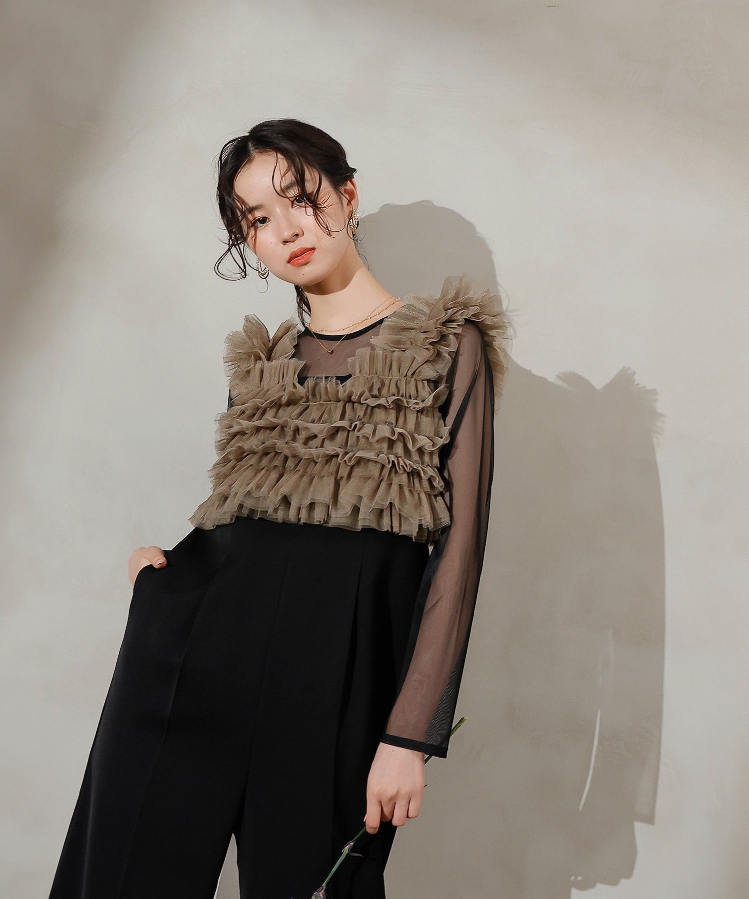 チュールビスチェ ワイドパンツ オールインワン ドレス 2点セット