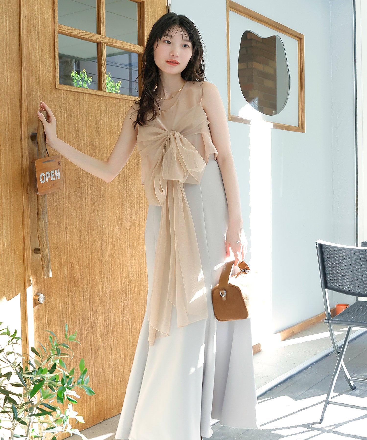 リボン チュール トップス Aライン ワンピース ドレス 2点セット