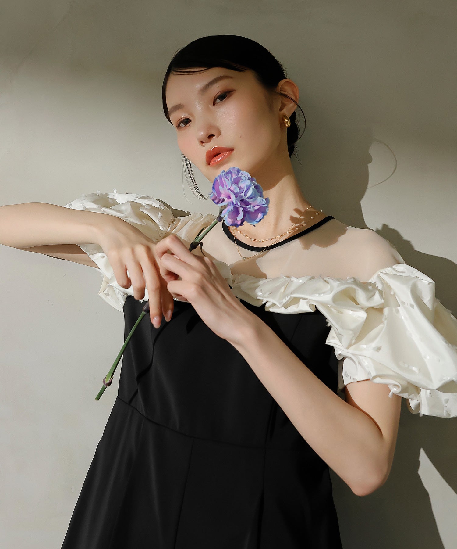 リボンジャガード バイカラー オールインワンパンツドレス