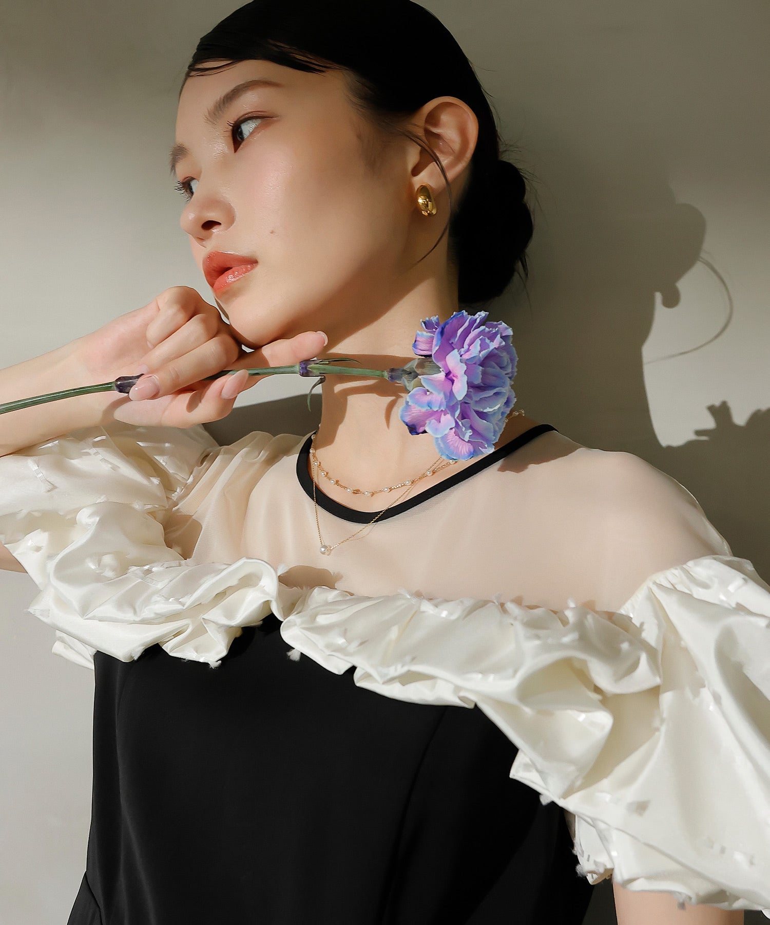 リボンジャガード バイカラー オールインワンパンツドレス