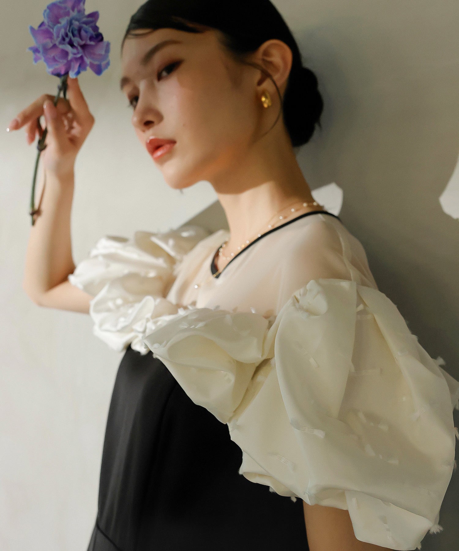 リボンジャガード バイカラー オールインワンパンツドレス