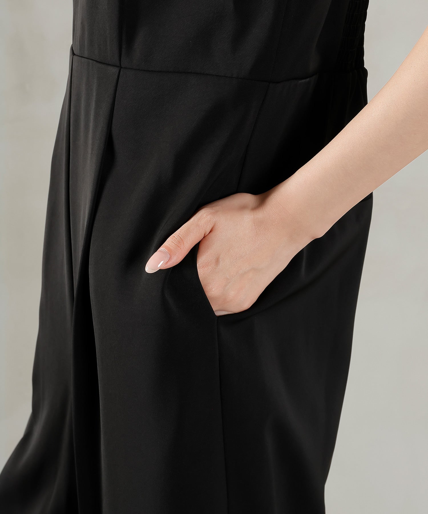 リボンジャガード バイカラー オールインワンパンツドレス