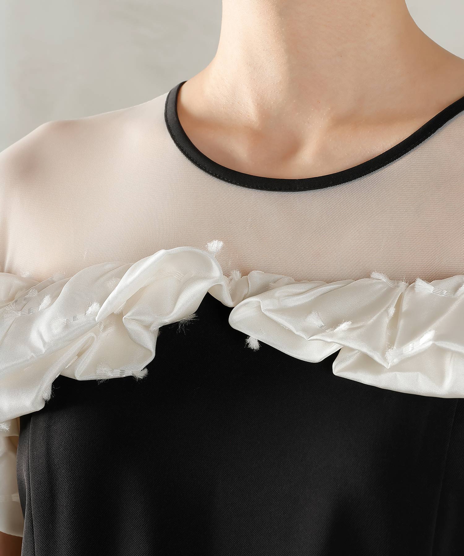 リボンジャガード バイカラー オールインワンパンツドレス