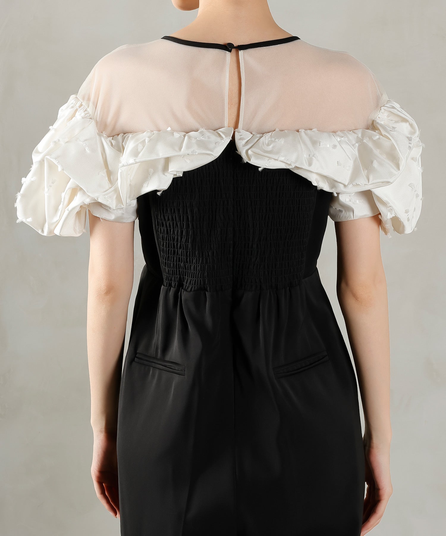 リボンジャガード バイカラー オールインワンパンツドレス