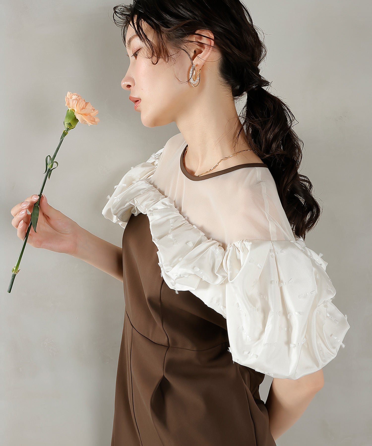 リボンジャガード バイカラー オールインワンパンツドレス