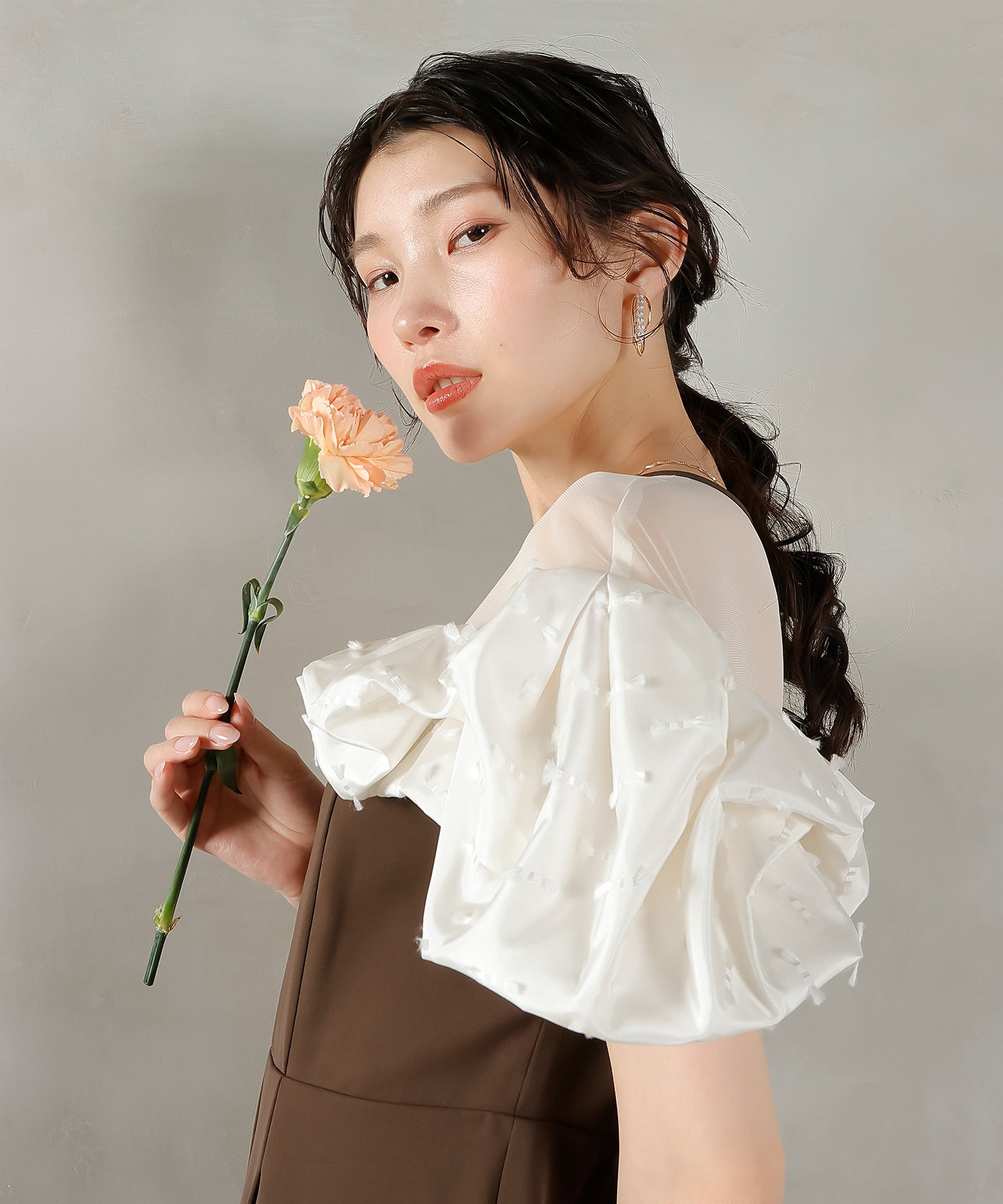 リボンジャガード バイカラー オールインワンパンツドレス