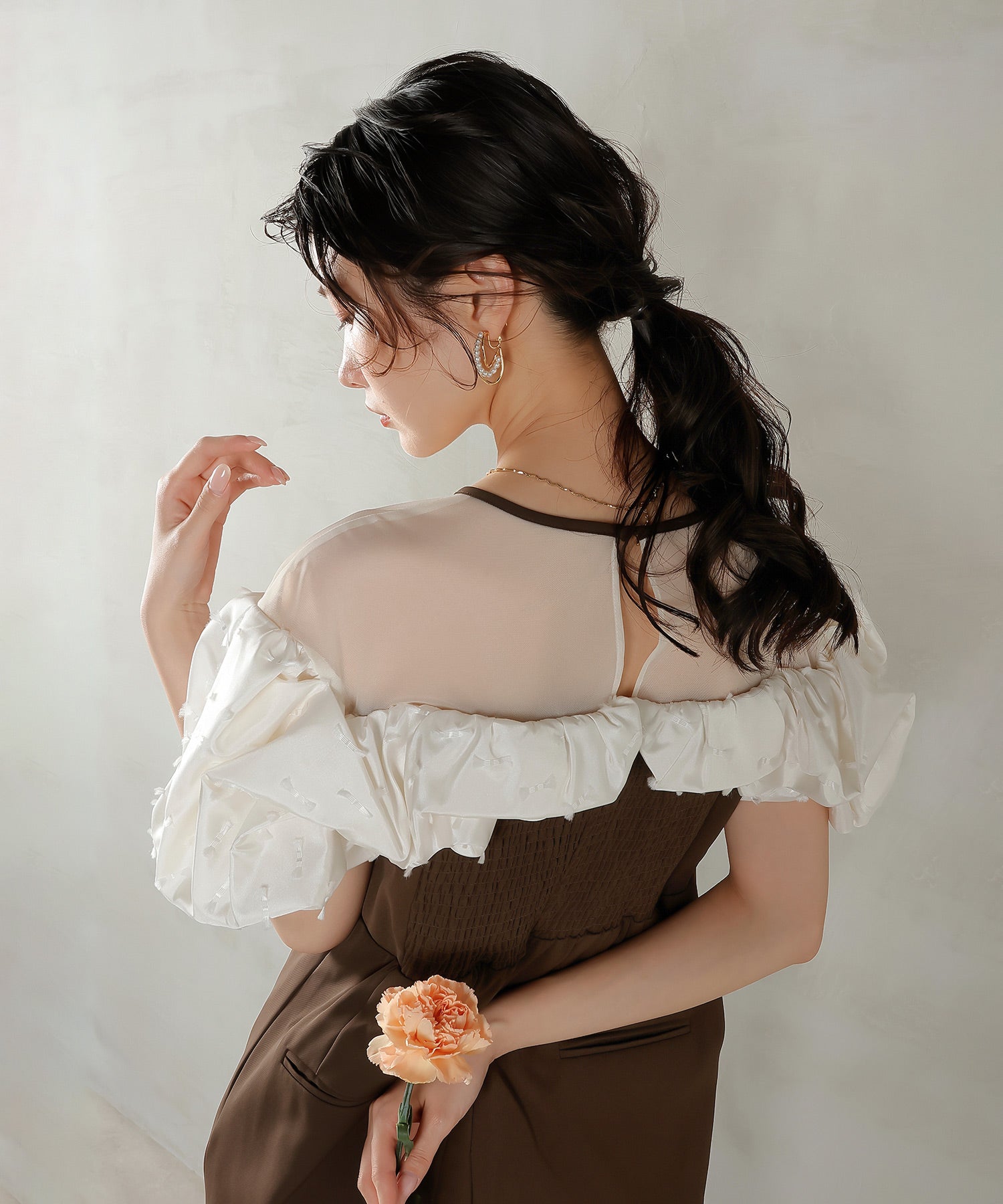 リボンジャガード バイカラー オールインワンパンツドレス