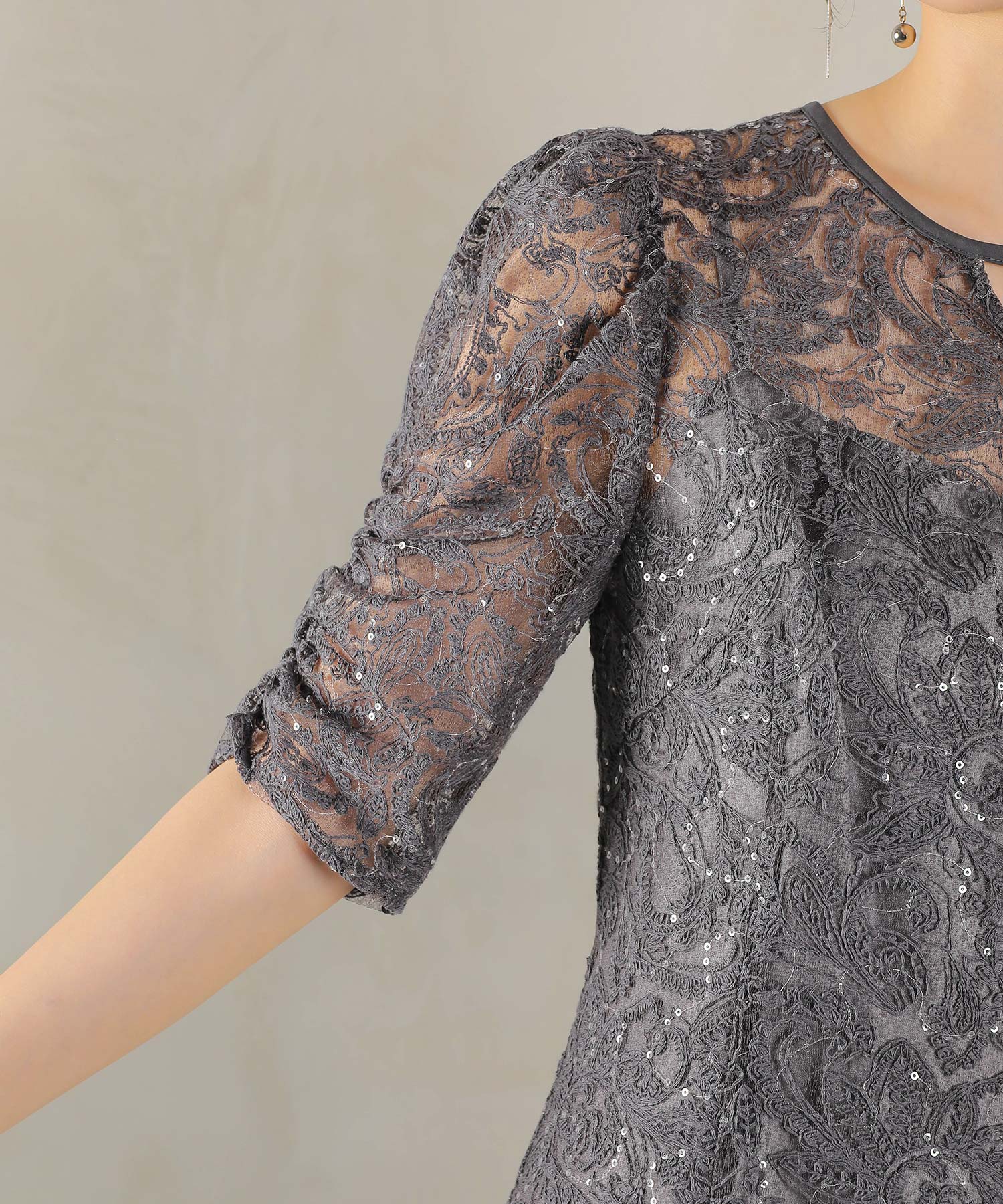 総レース スパンコール マーメイド ワンピース ドレス