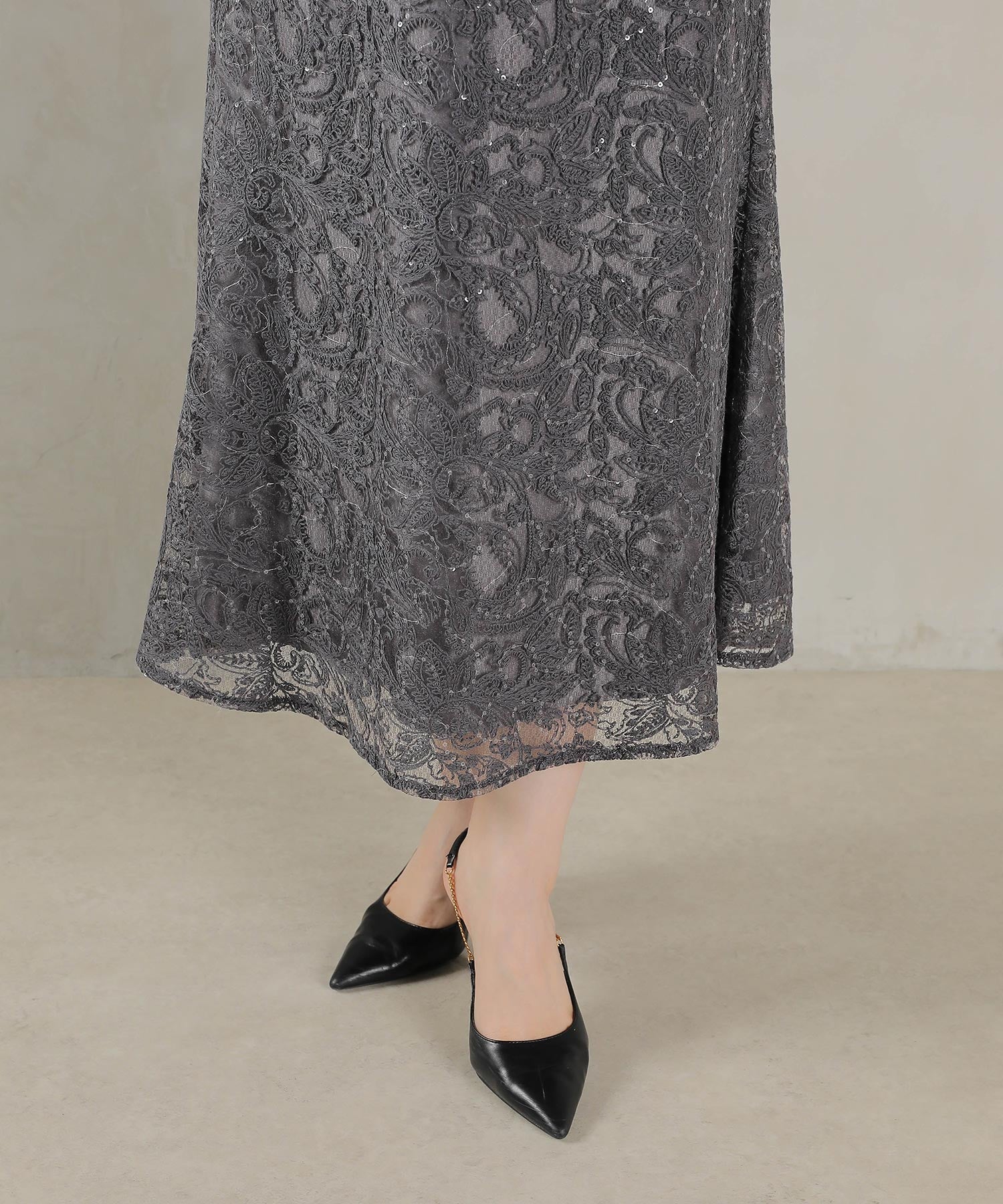 総レース スパンコール マーメイド ワンピース ドレス