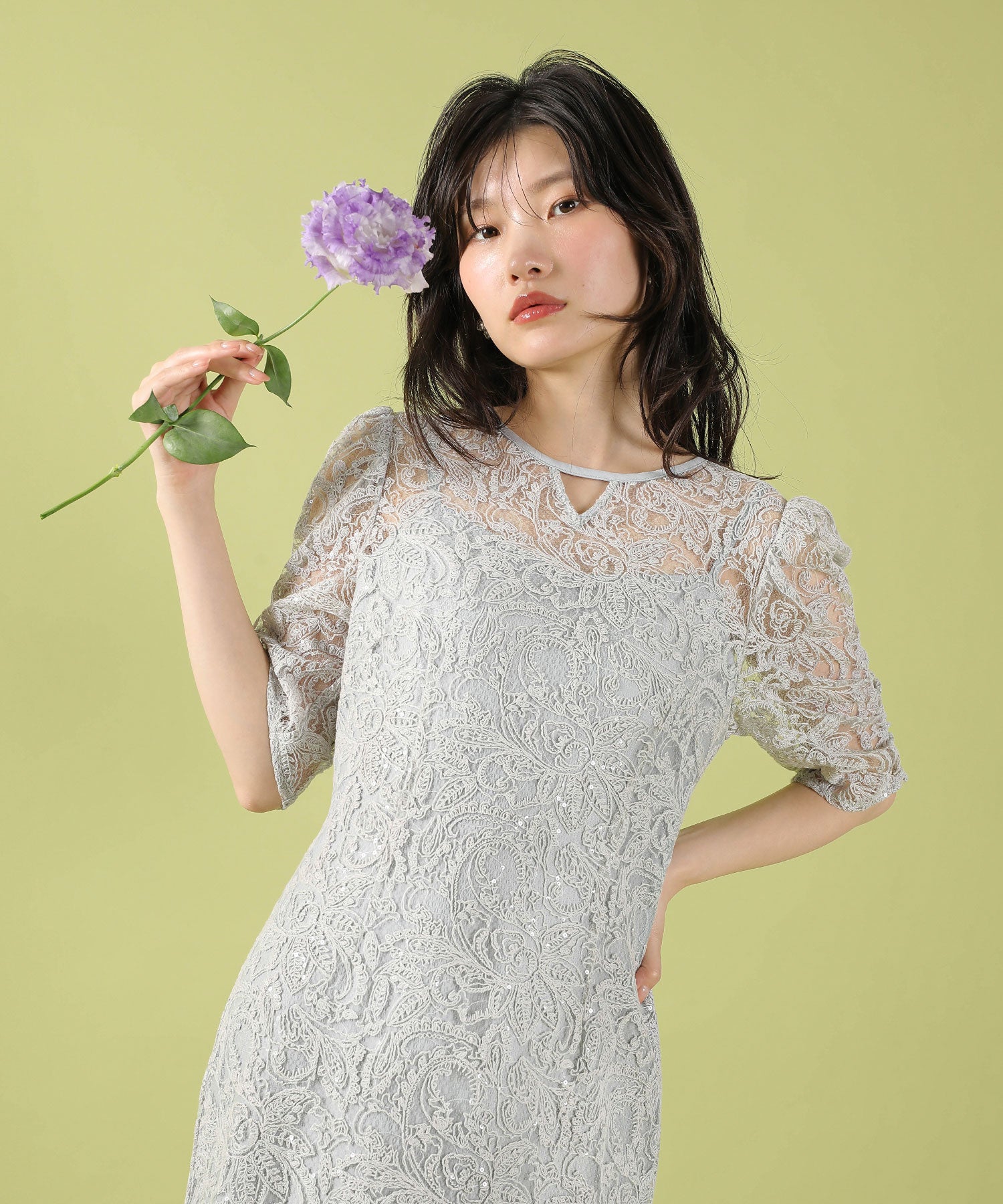 総レース スパンコール マーメイド ワンピース ドレス