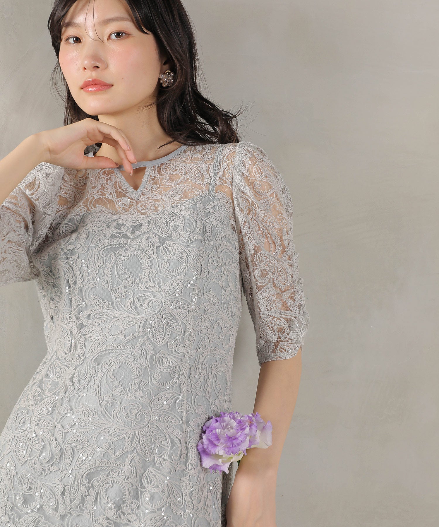 総レース スパンコール マーメイド ワンピース ドレス