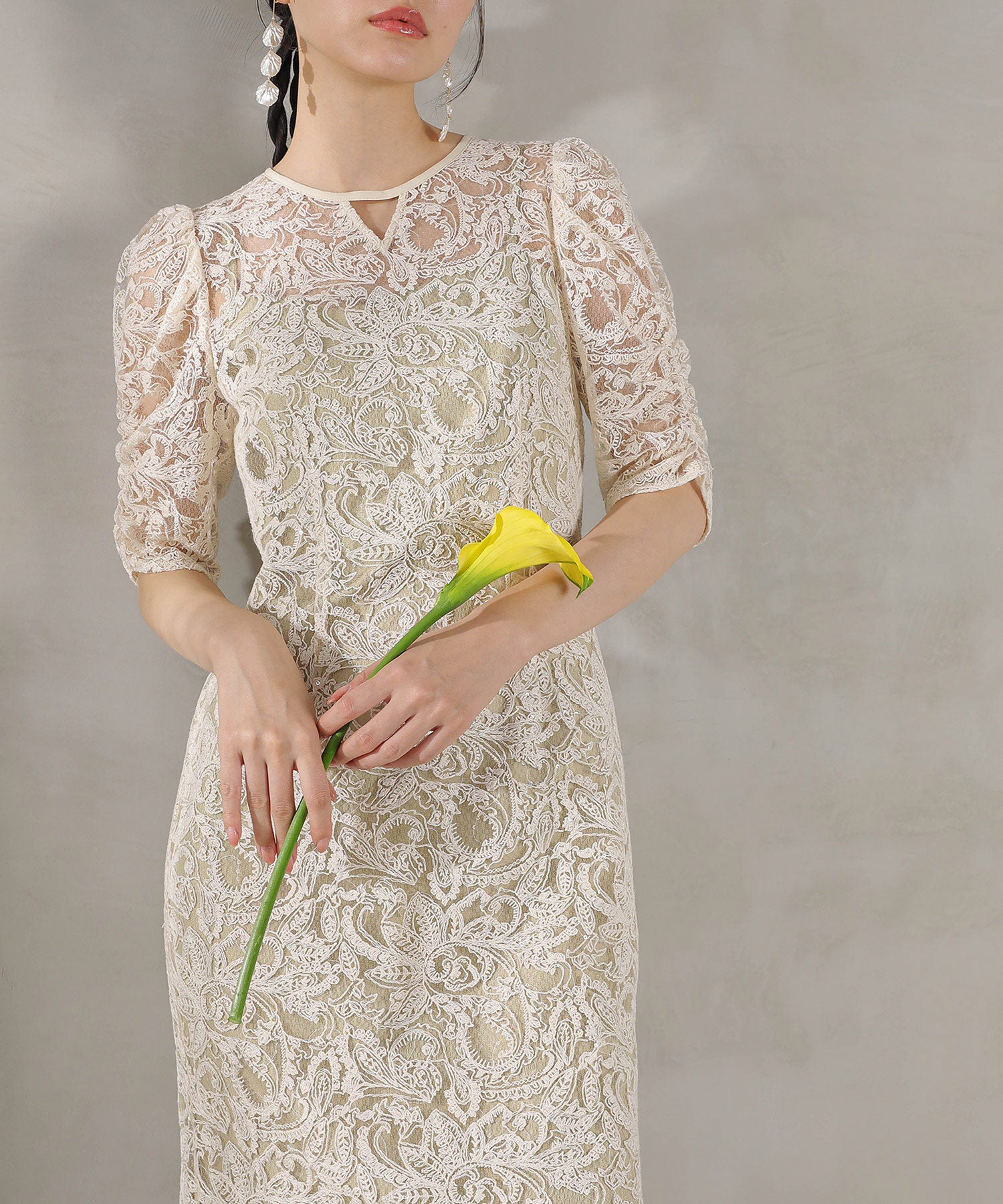 総レース スパンコール マーメイド ワンピース ドレス