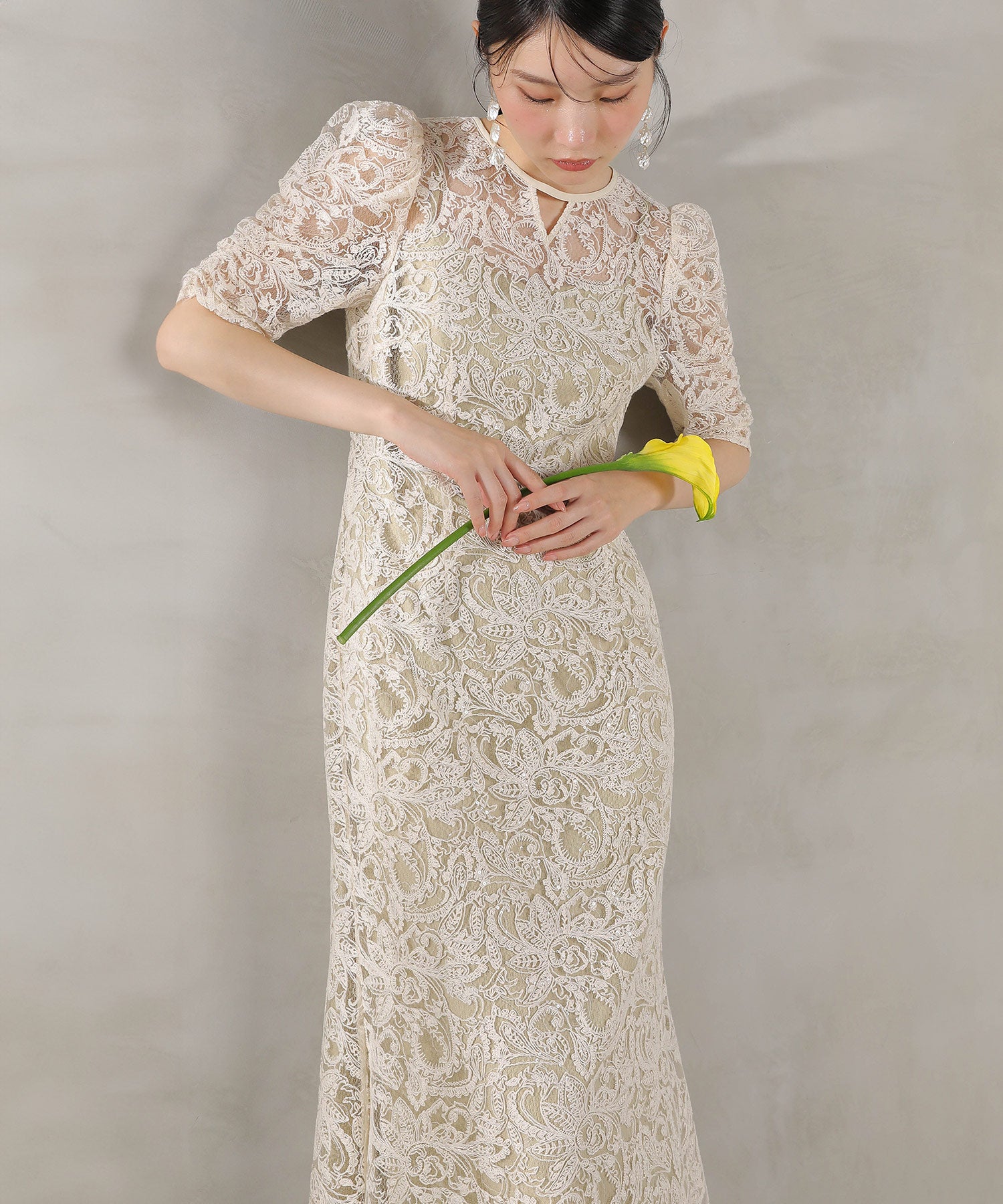 総レース スパンコール マーメイド ワンピース ドレス