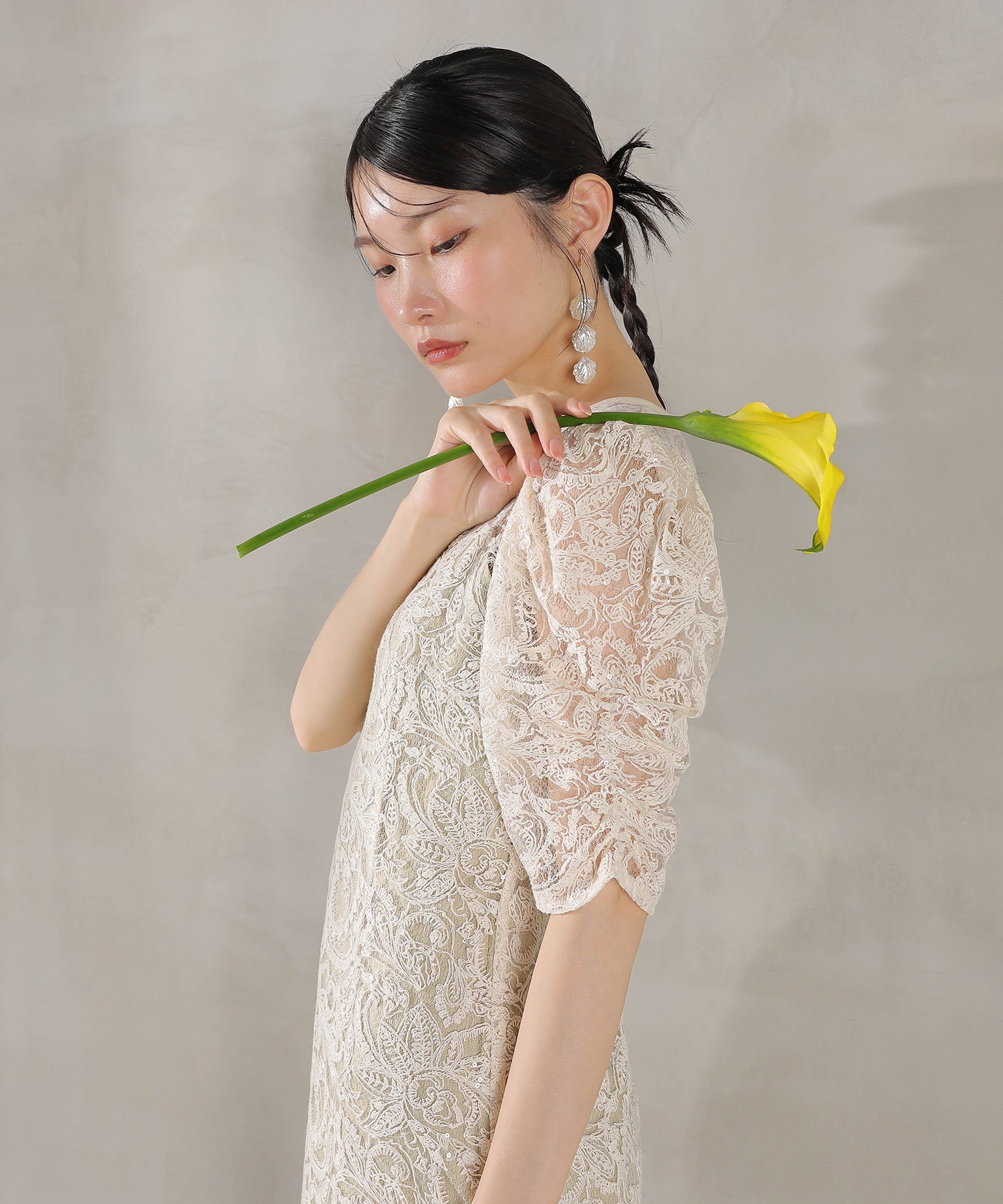 総レース スパンコール マーメイド ワンピース ドレス