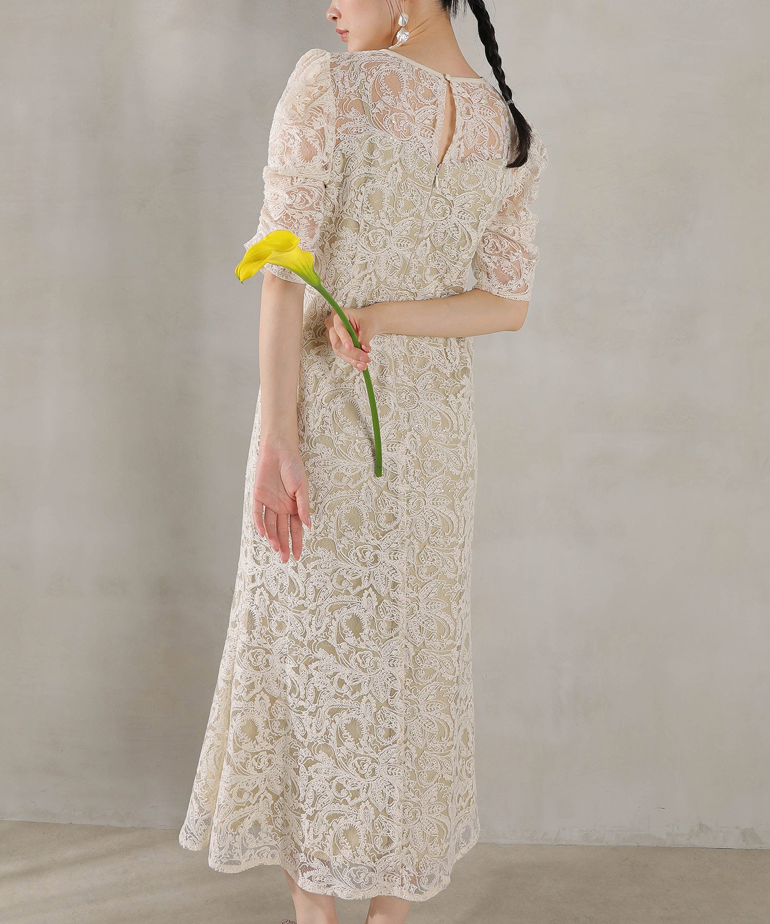 総レース スパンコール マーメイド ワンピース ドレス