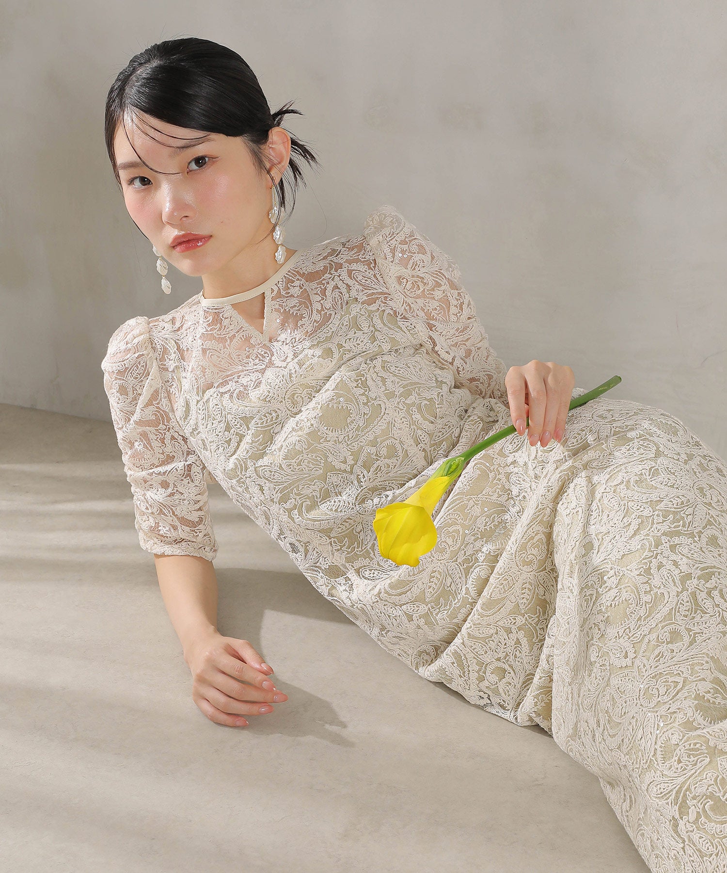 総レース スパンコール マーメイド ワンピース ドレス