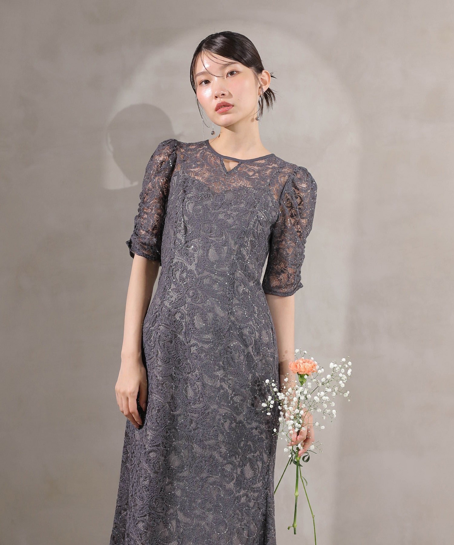 総レース スパンコール マーメイド ワンピース ドレス