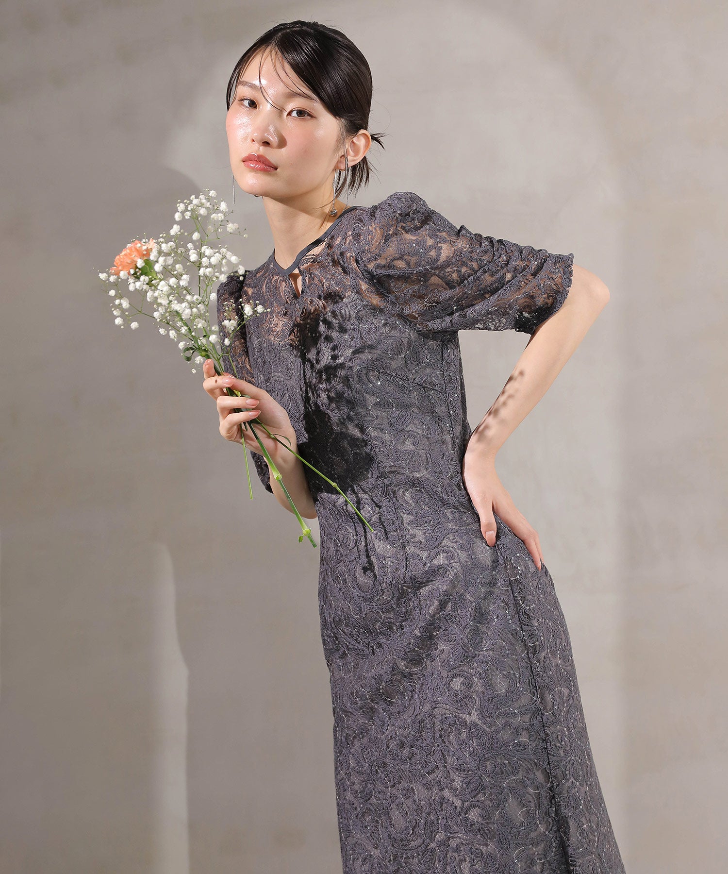 総レース スパンコール マーメイド ワンピース ドレス