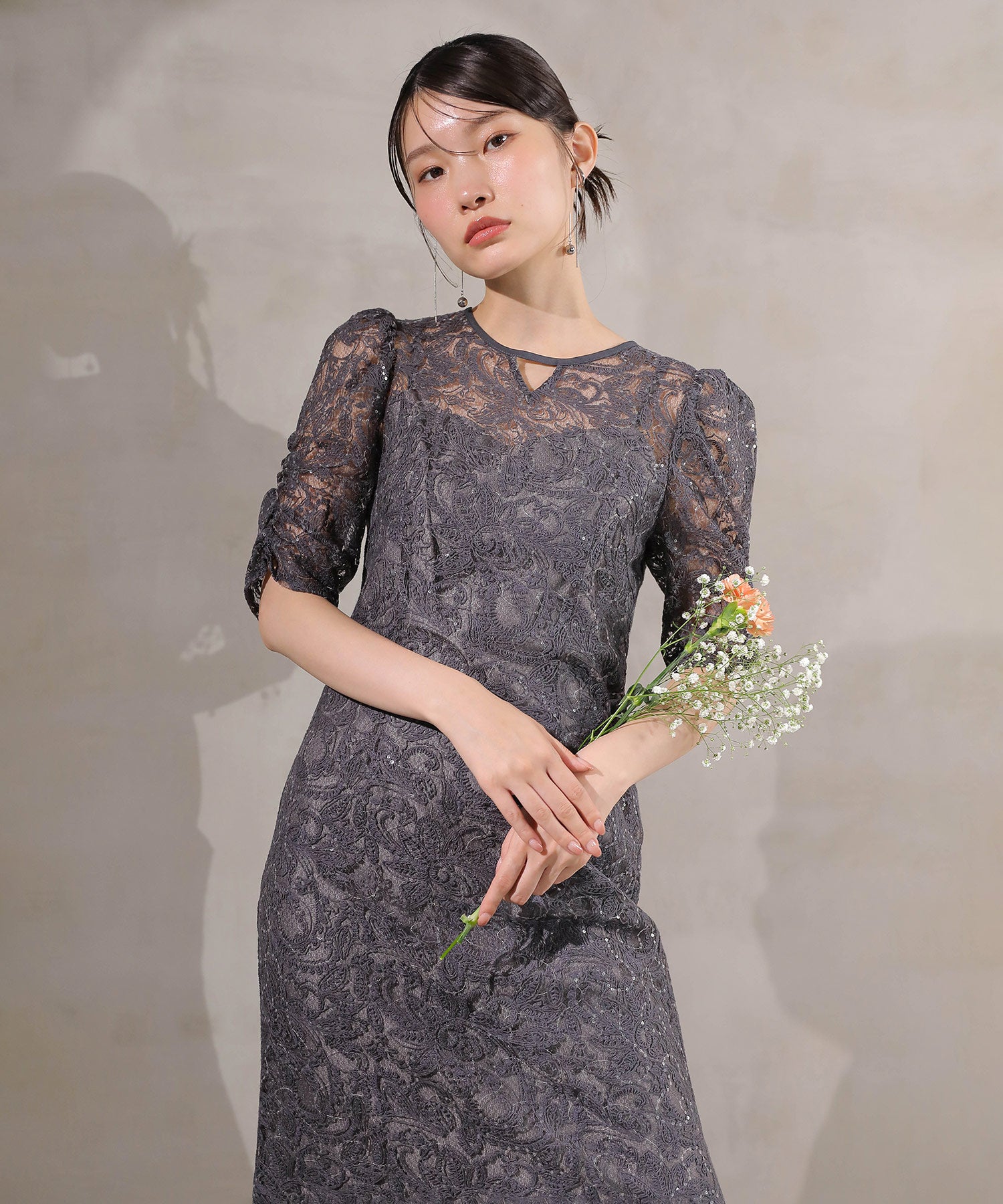 総レース スパンコール マーメイド ワンピース ドレス