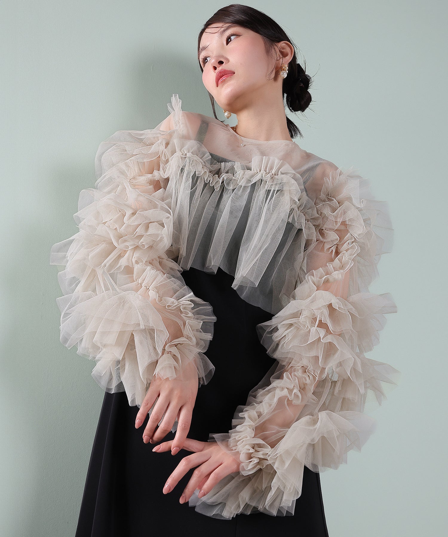 デコラティブチュールボレロ フィットアンドフレアワンピース 2点セット