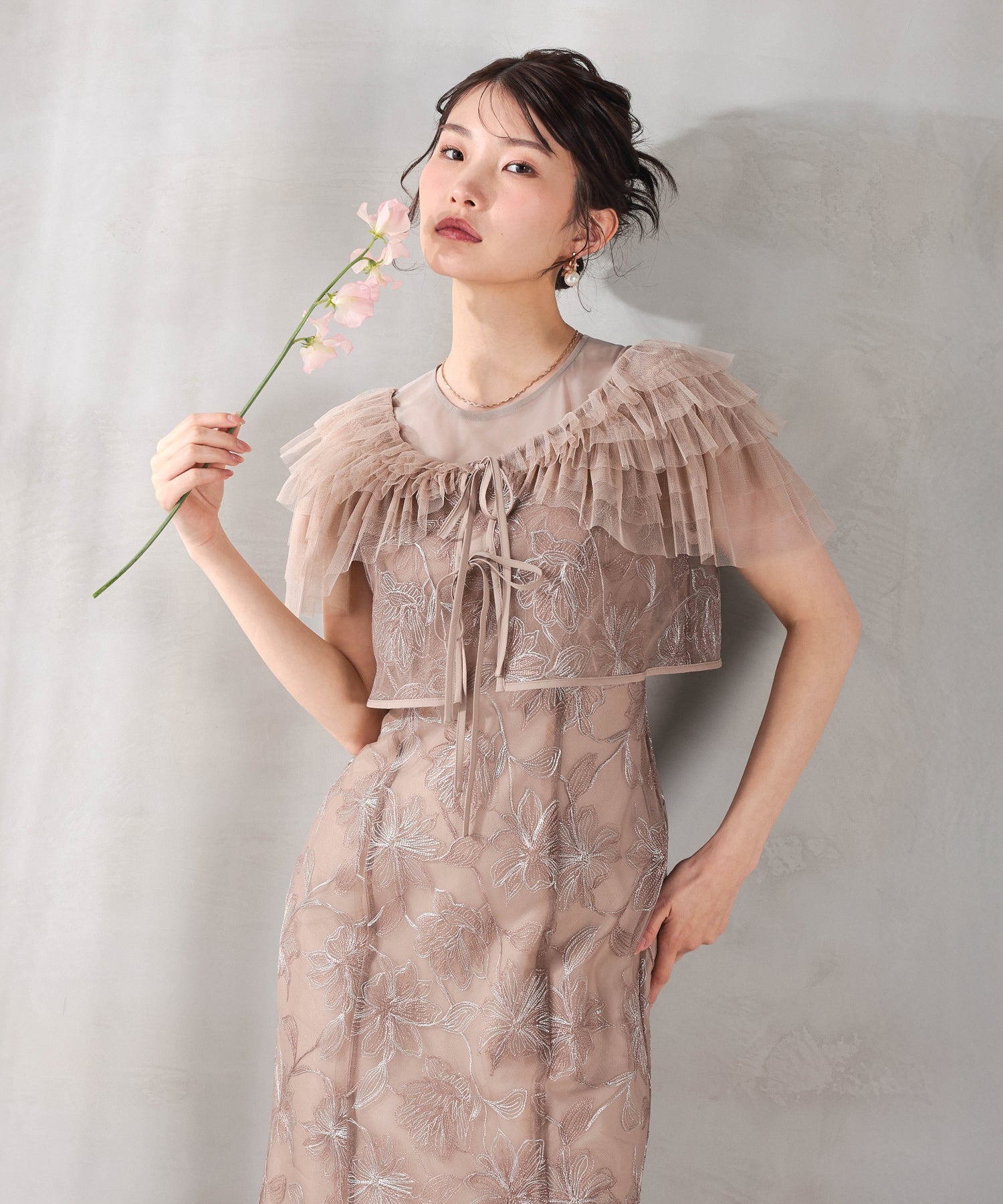 花柄刺繍レース フリル ボレロ 総レース マーメイドワンピース 2点セット