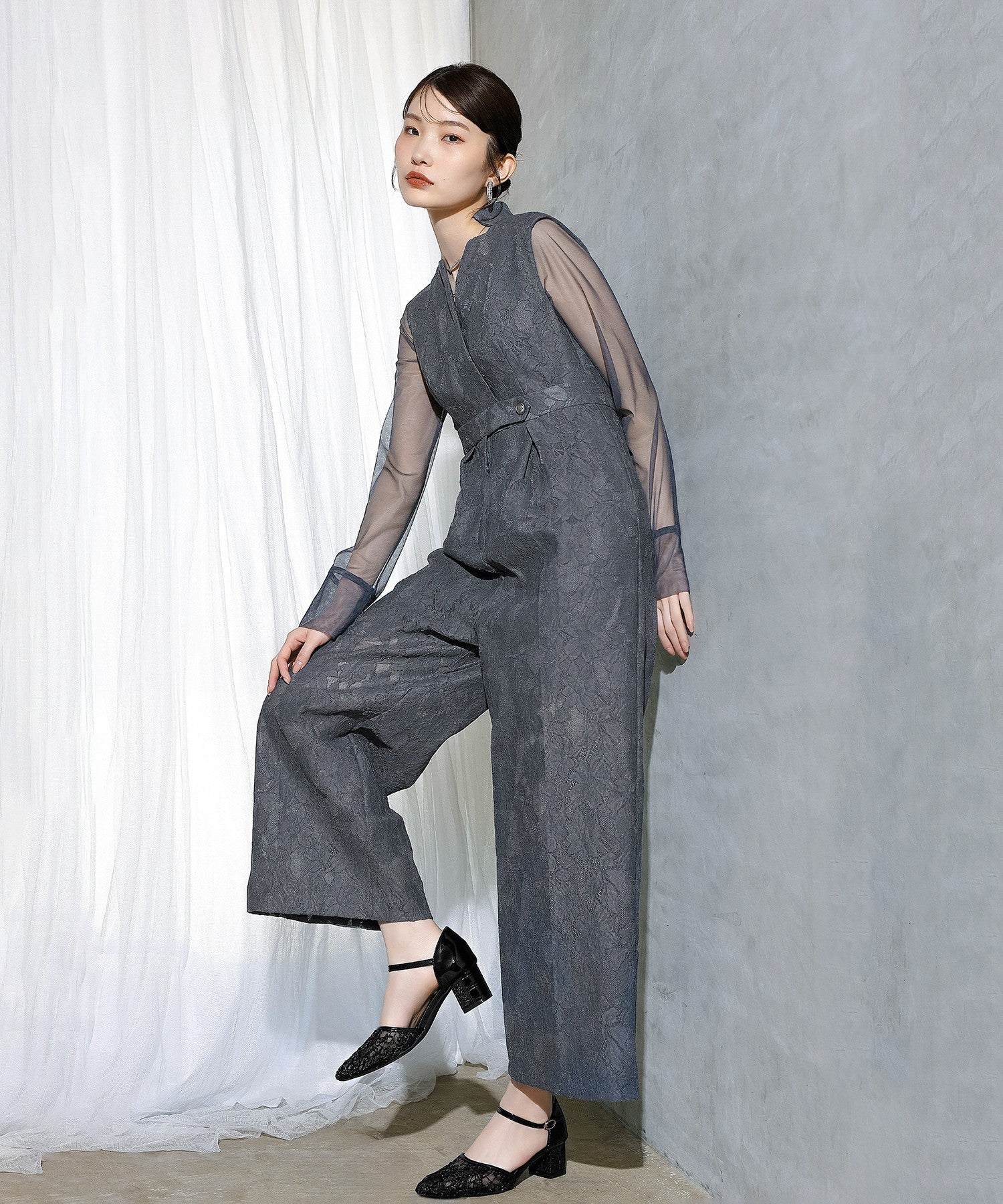 ボンディングレース オールインワン パンツドレス シアートップス 2点セット