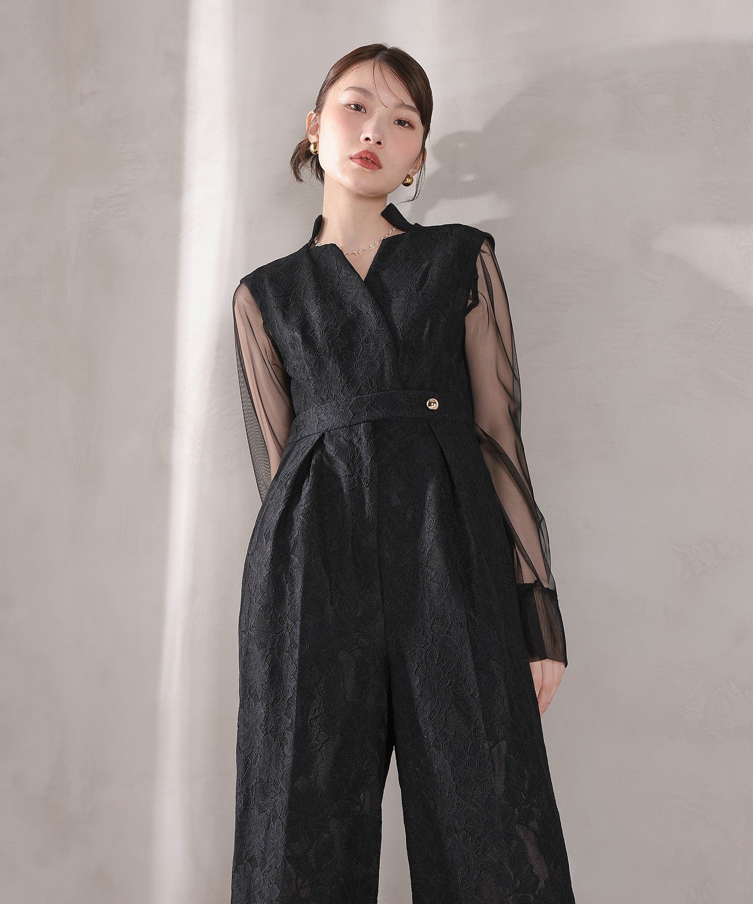 ボンディングレース オールインワン パンツドレス シアートップス 2点セット