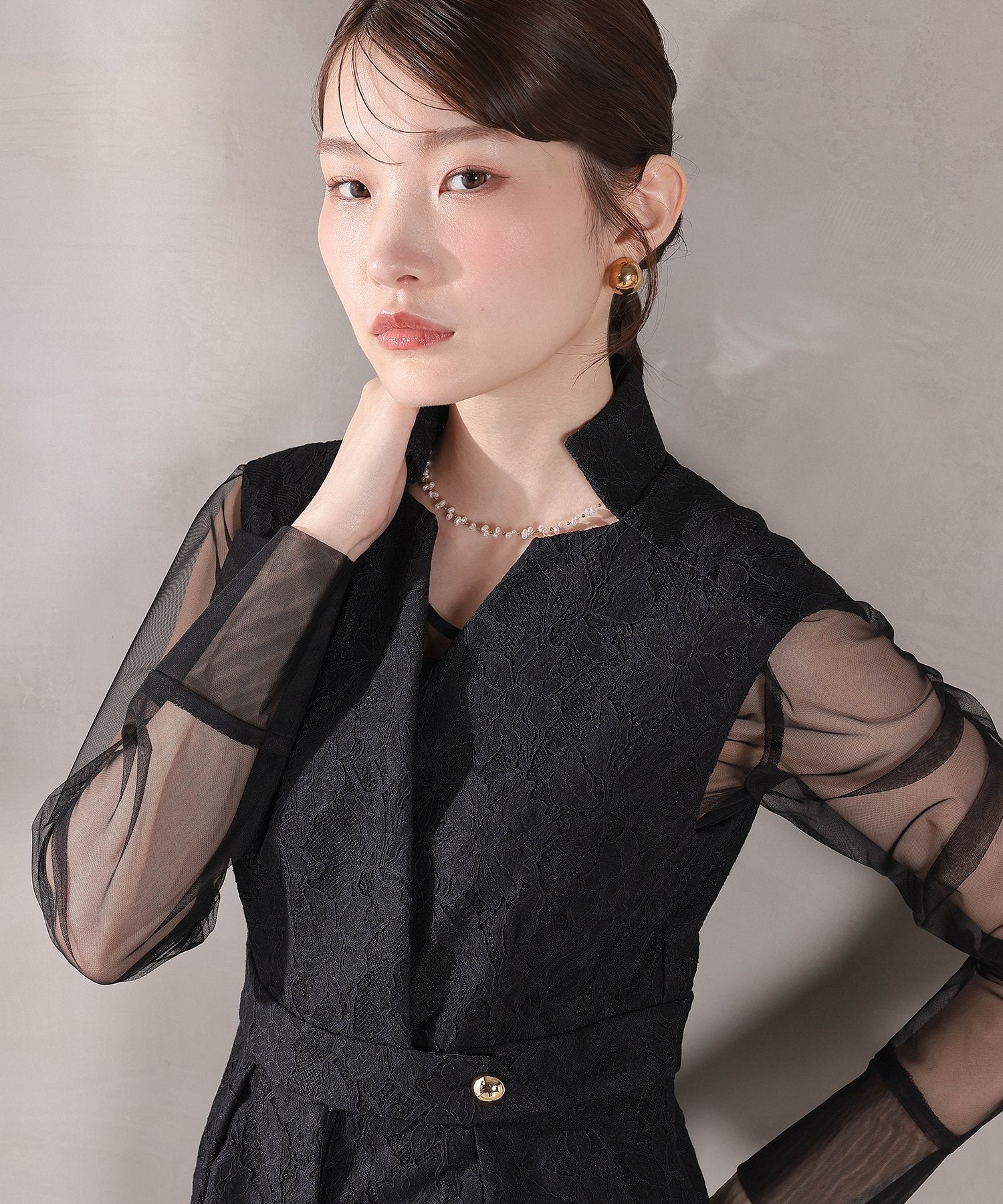 ボンディングレース オールインワン パンツドレス シアートップス 2点セット