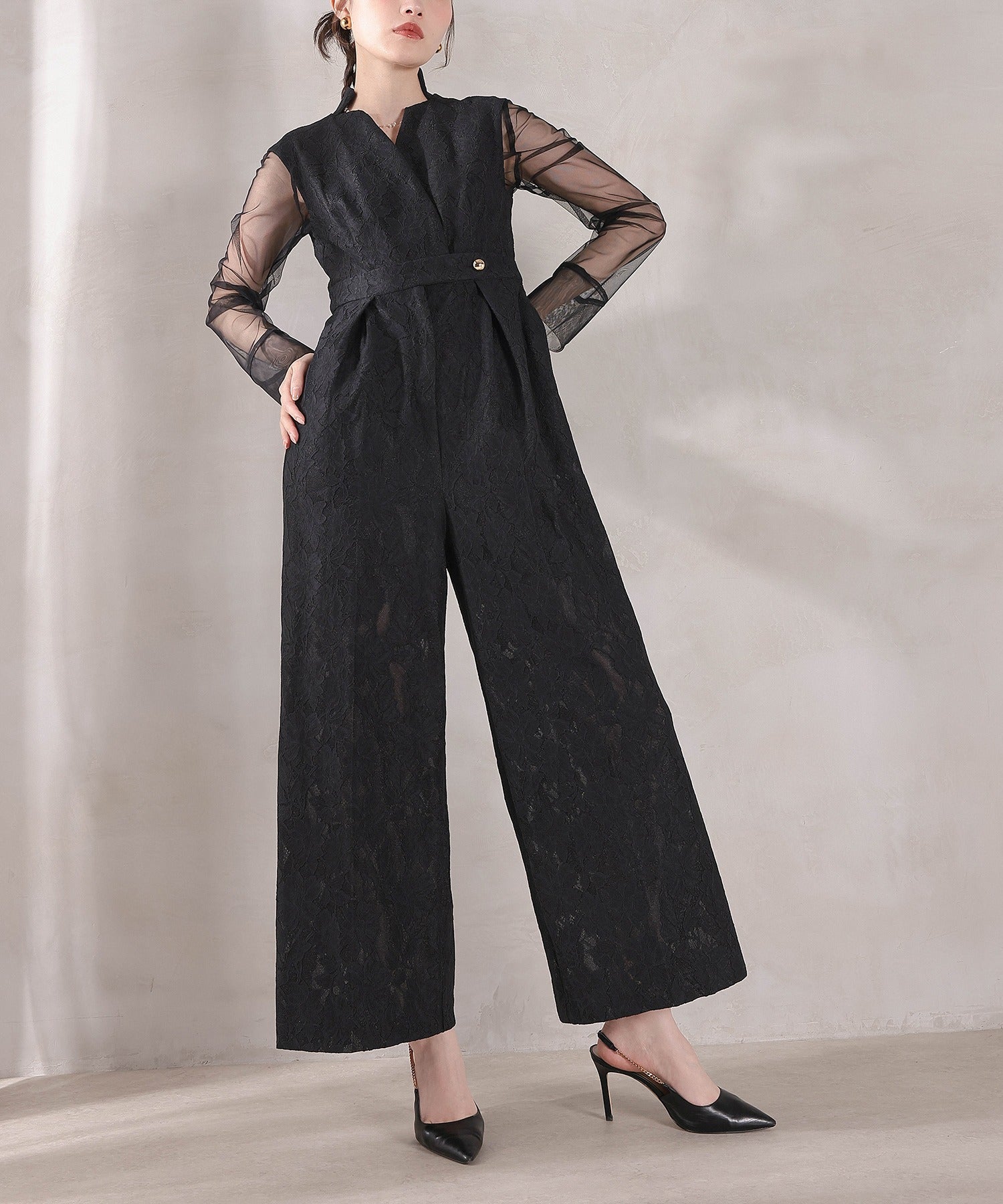 ボンディングレース オールインワン パンツドレス シアートップス 2点セット