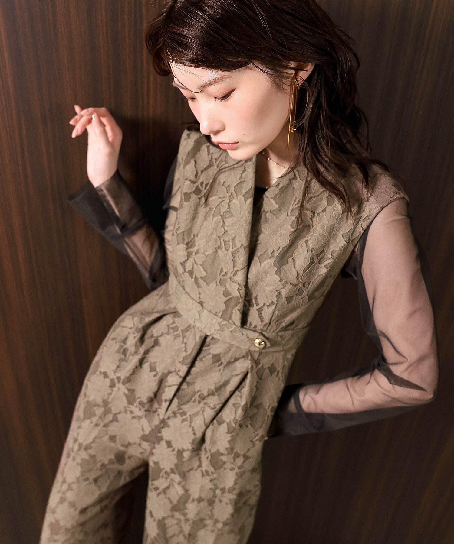 ボンディングレース オールインワン パンツドレス シアートップス 2点セット