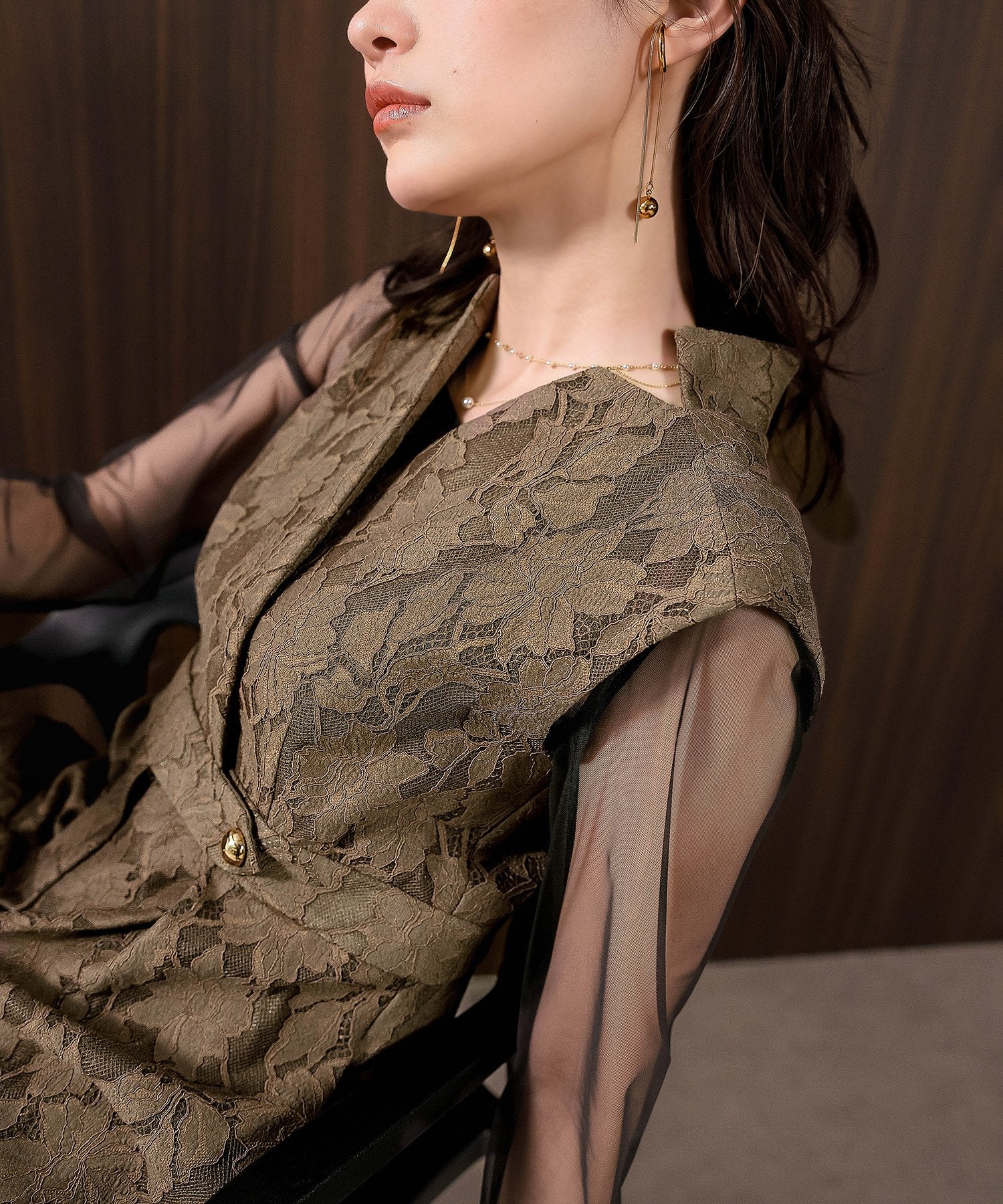 ボンディングレース オールインワン パンツドレス シアートップス 2点セット