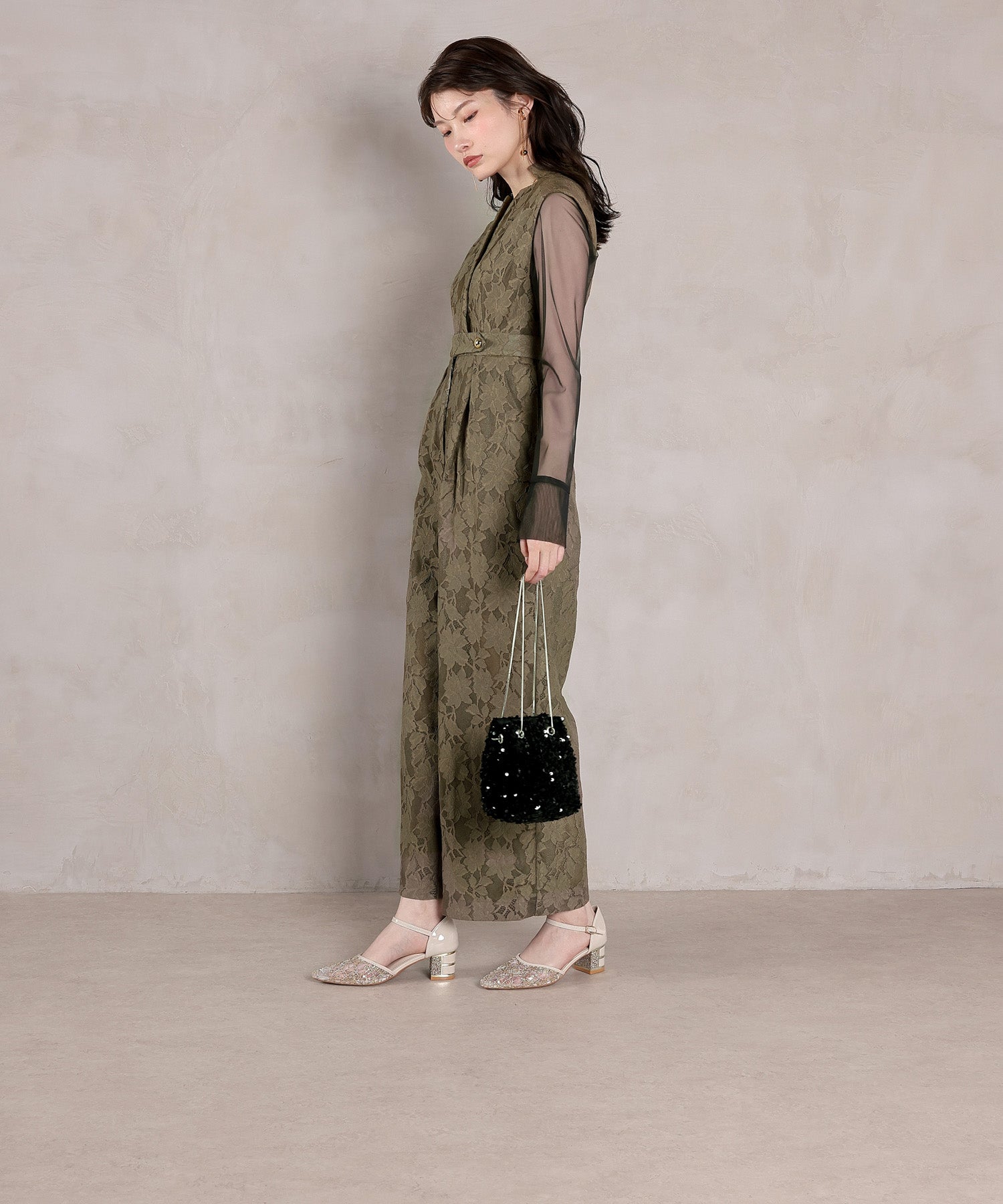 ボンディングレース オールインワン パンツドレス シアートップス 2点セット