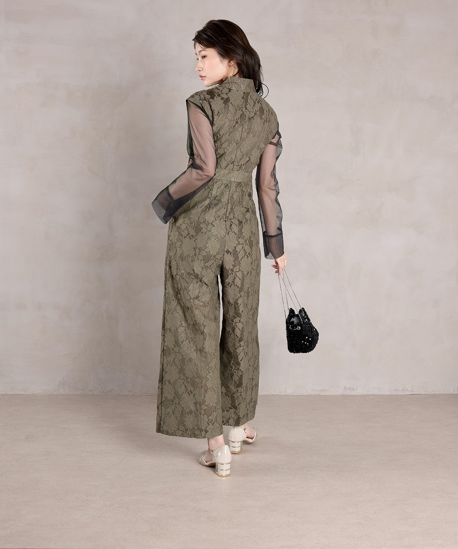 ボンディングレース オールインワン パンツドレス シアートップス 2点セット