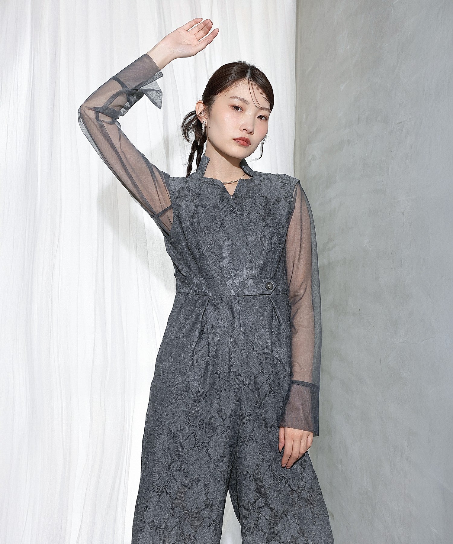 ボンディングレース オールインワン パンツドレス シアートップス 2点セット