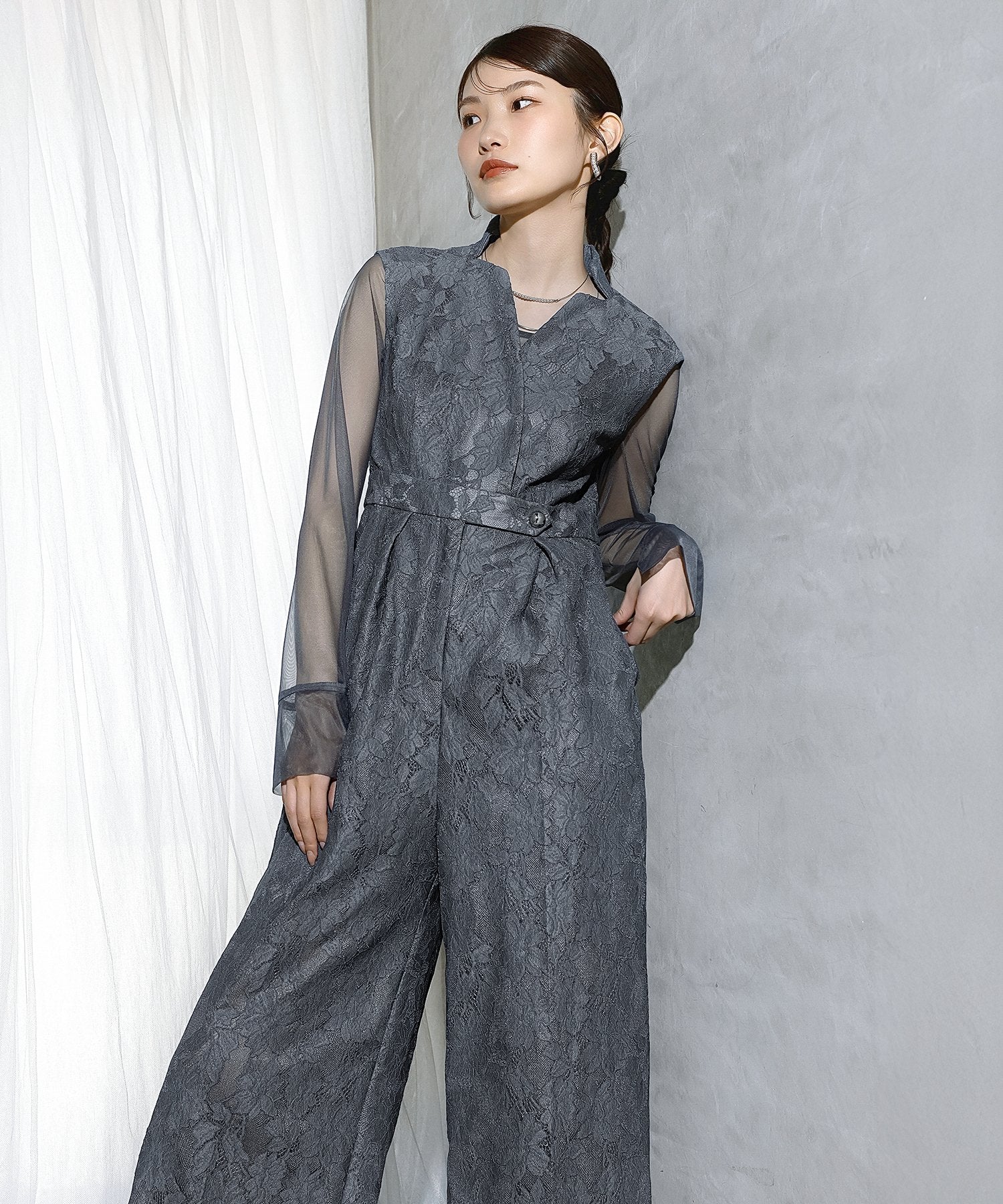 ボンディングレース オールインワン パンツドレス シアートップス 2点セット