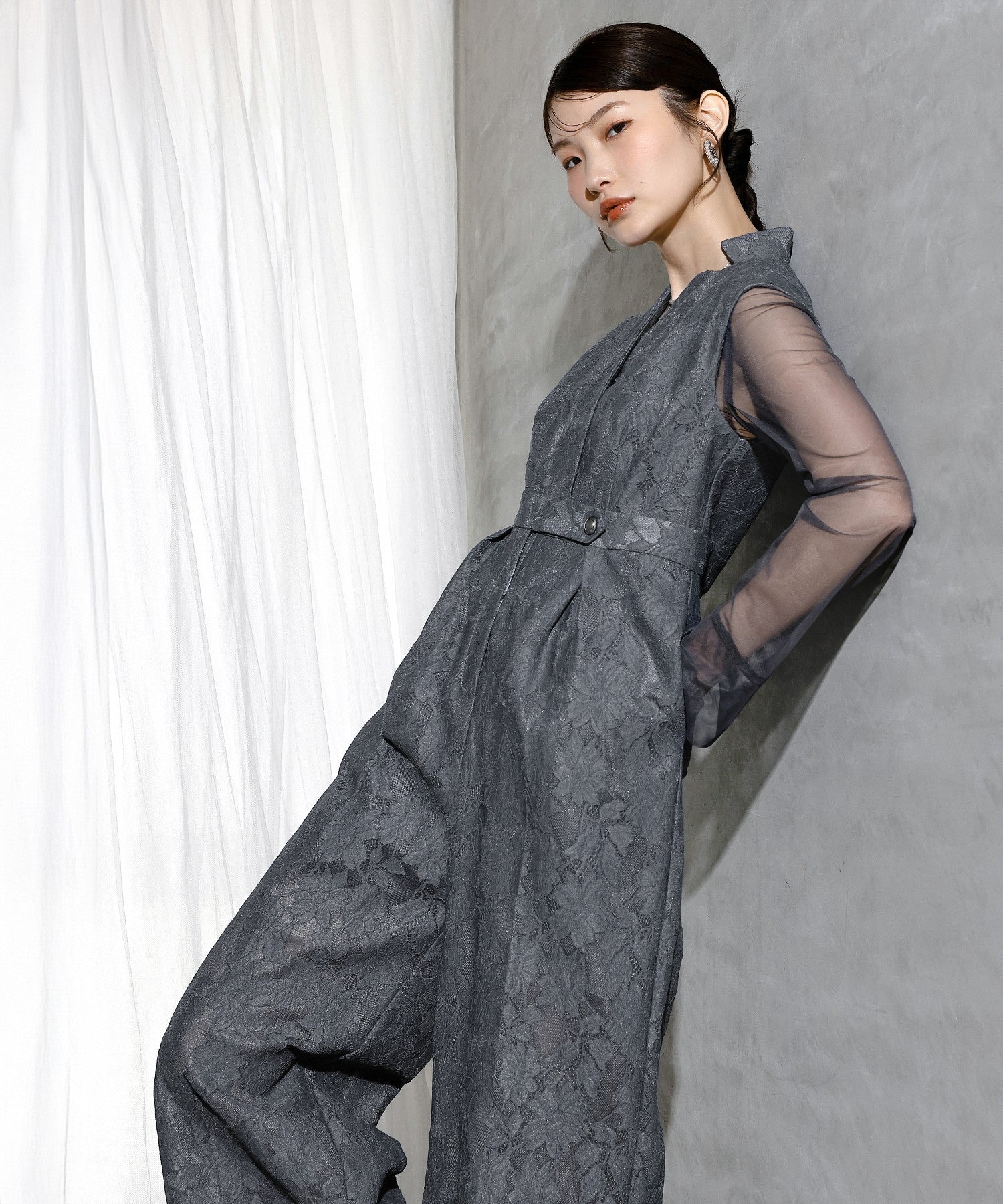 ボンディングレース オールインワン パンツドレス シアートップス 2点セット