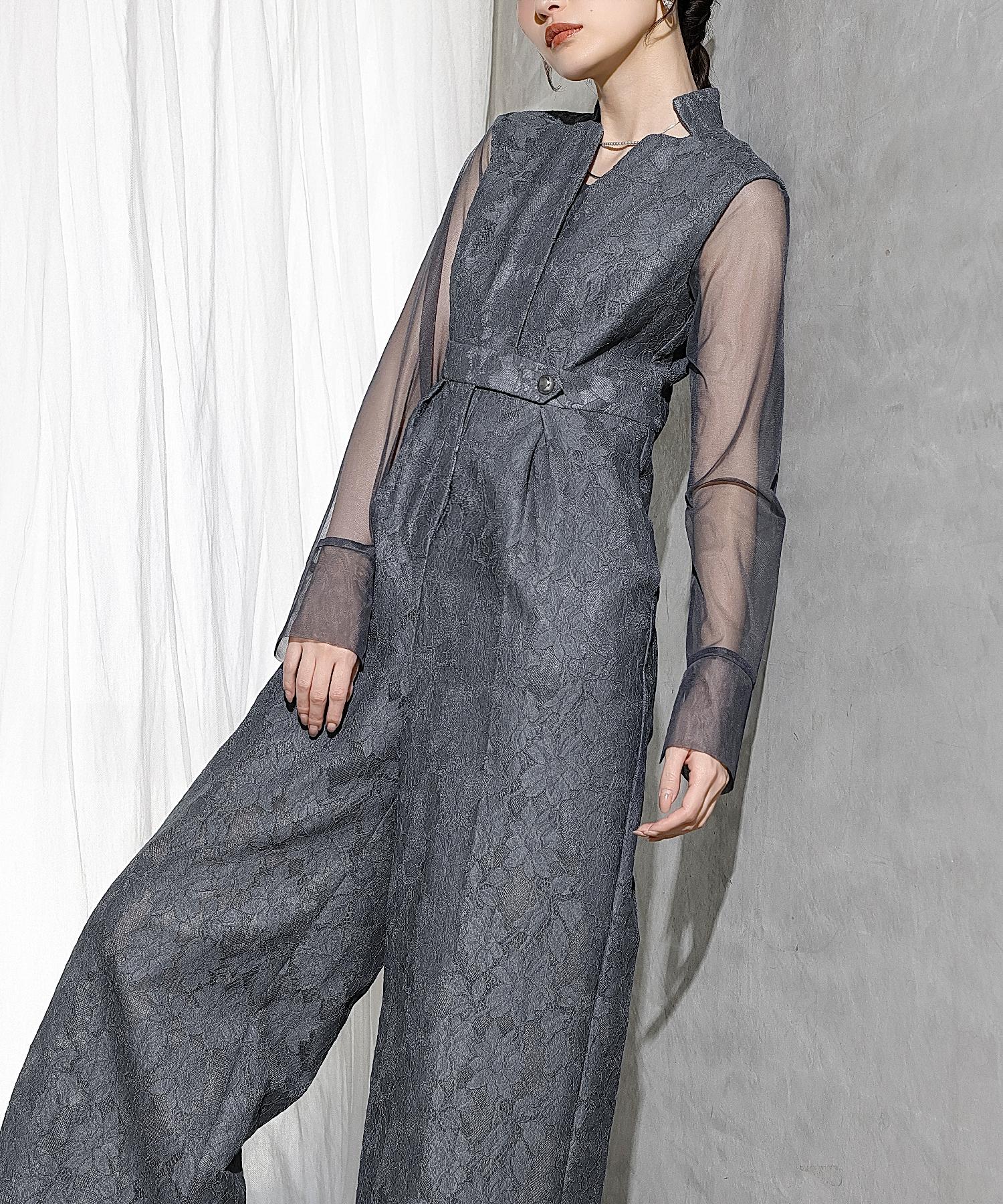 ボンディングレース オールインワン パンツドレス シアートップス 2点セット