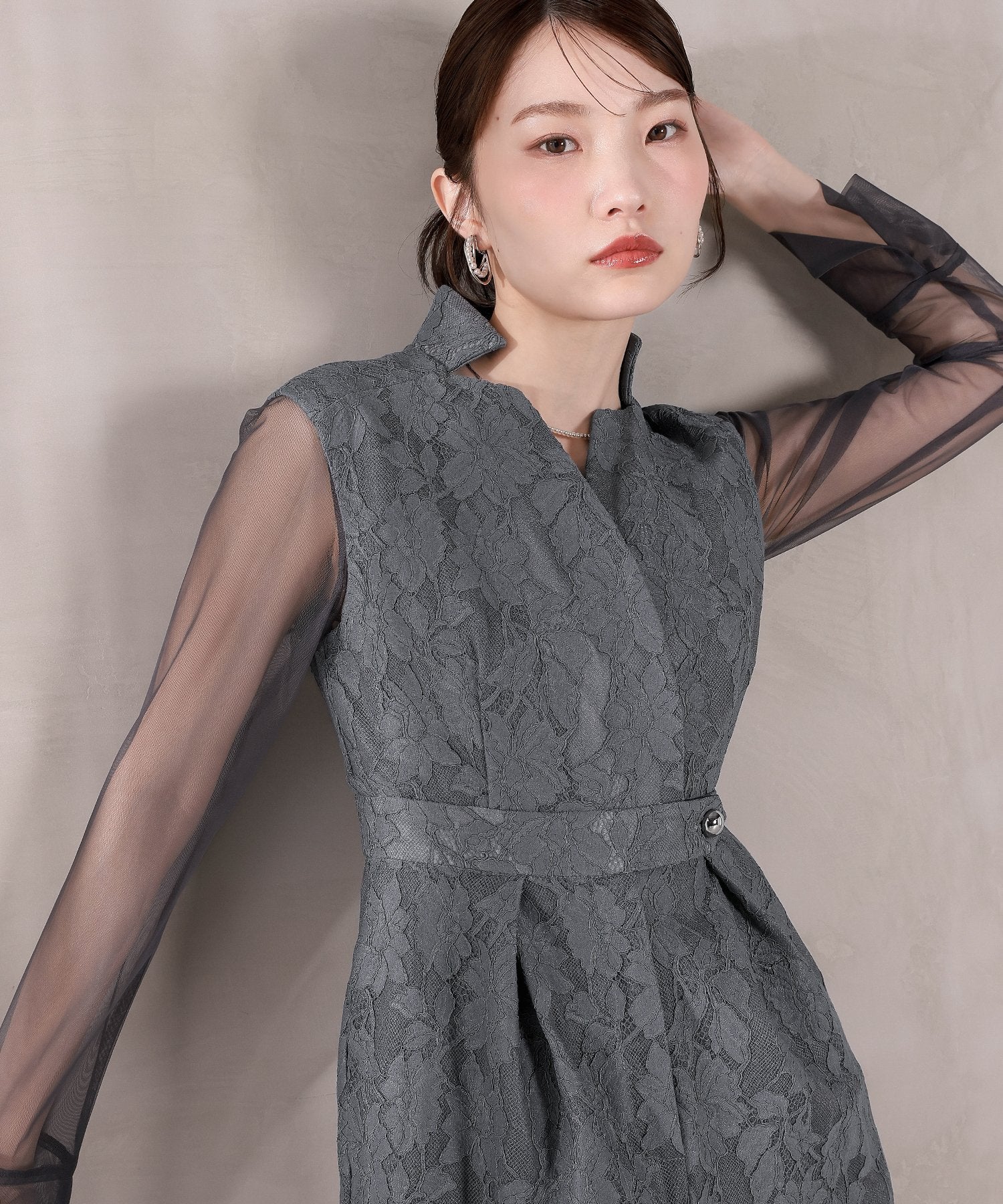 ボンディングレース オールインワン パンツドレス シアートップス 2点セット