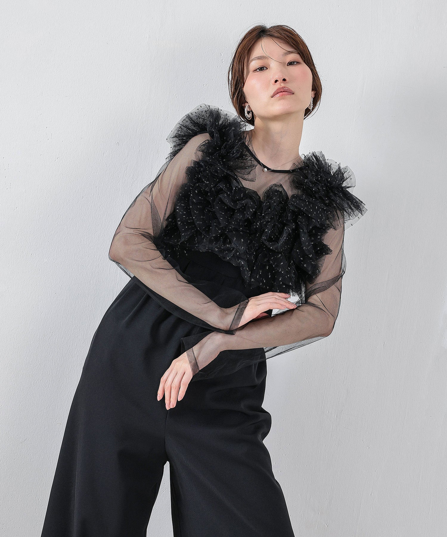 ボリュームビスチェドットパンツドレス