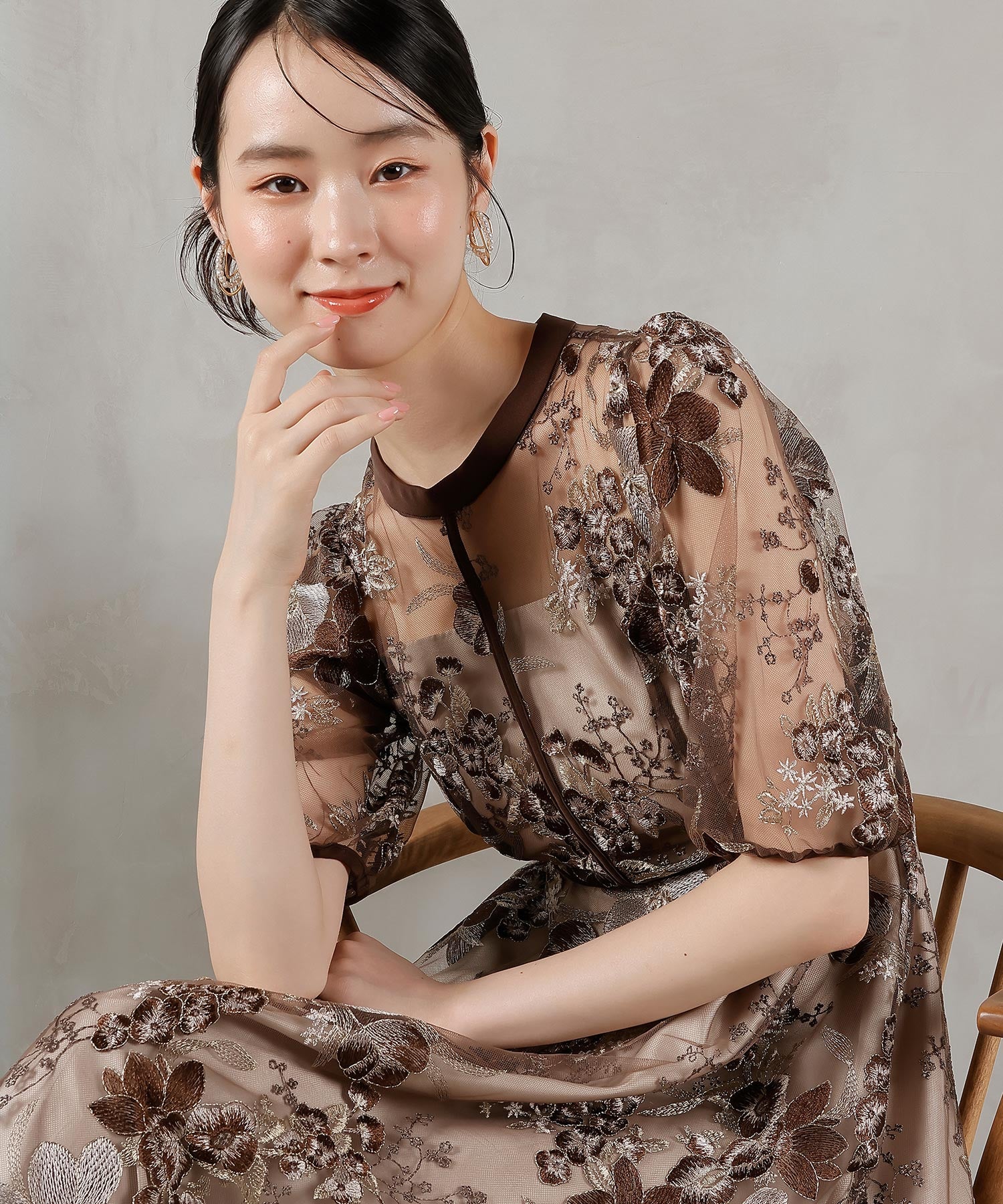 シック フラワー刺繍 ドレス 結婚式 お呼ばれ オケージョン
